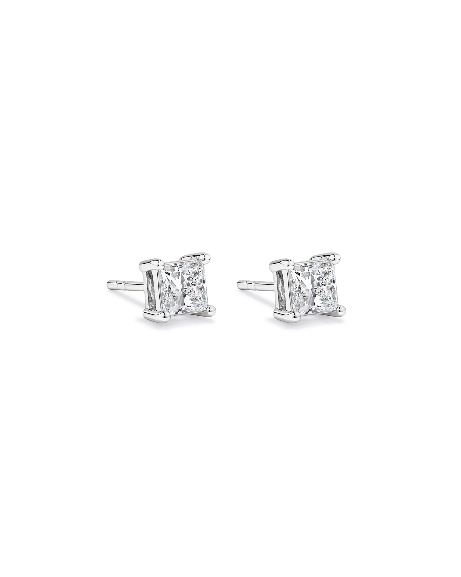 1.00TW Lab Diamond Princess Solitaire Studs 10kt White Gold