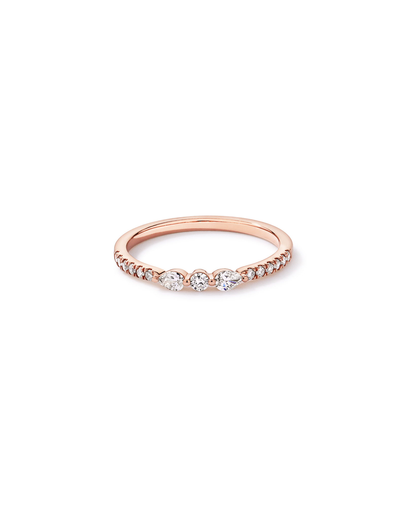 Alliance en or rose 14 carats avec diamants taille poire et taille brillant ronde (poids total de 0,23 carat)