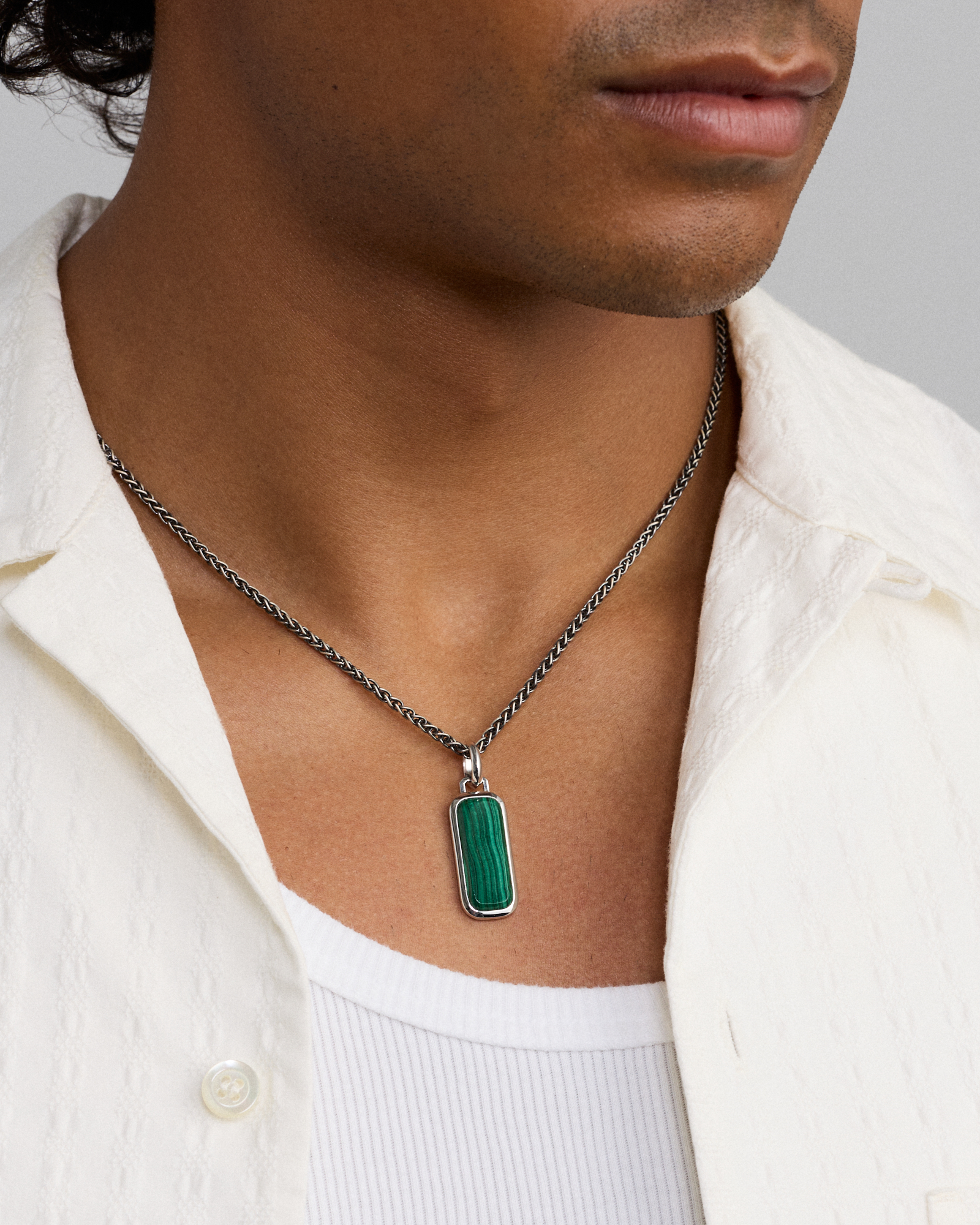 Malachite Oblong Pendant in Sterling Silver