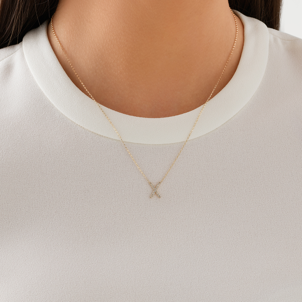 "X" Initial Necklace with 0.10 Carat TW of Diamonds in 10kt Yellow Gold