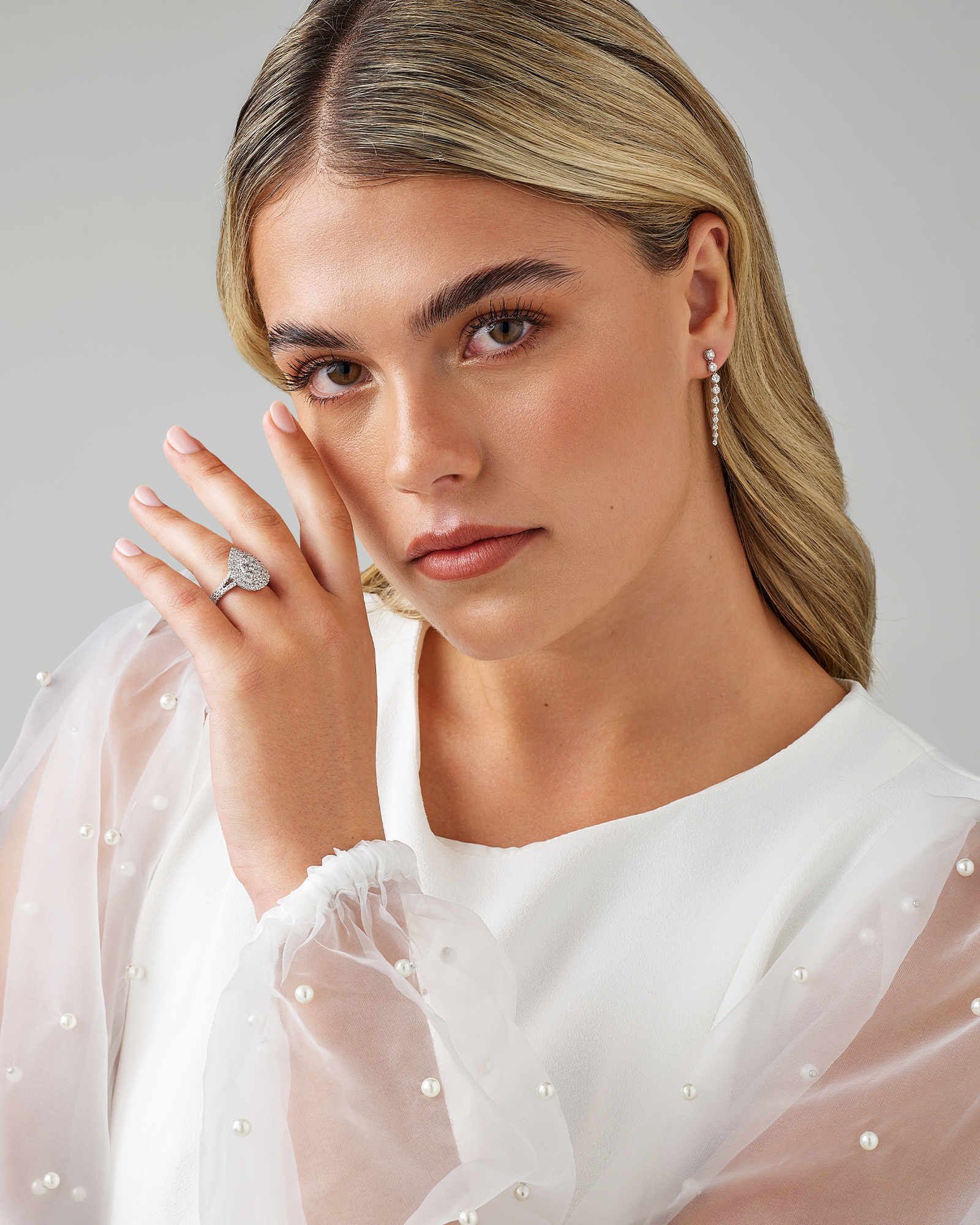 1.30 Carat TW Pear Shaped Cluster Halo Diamond Ring in 10kt White Gold