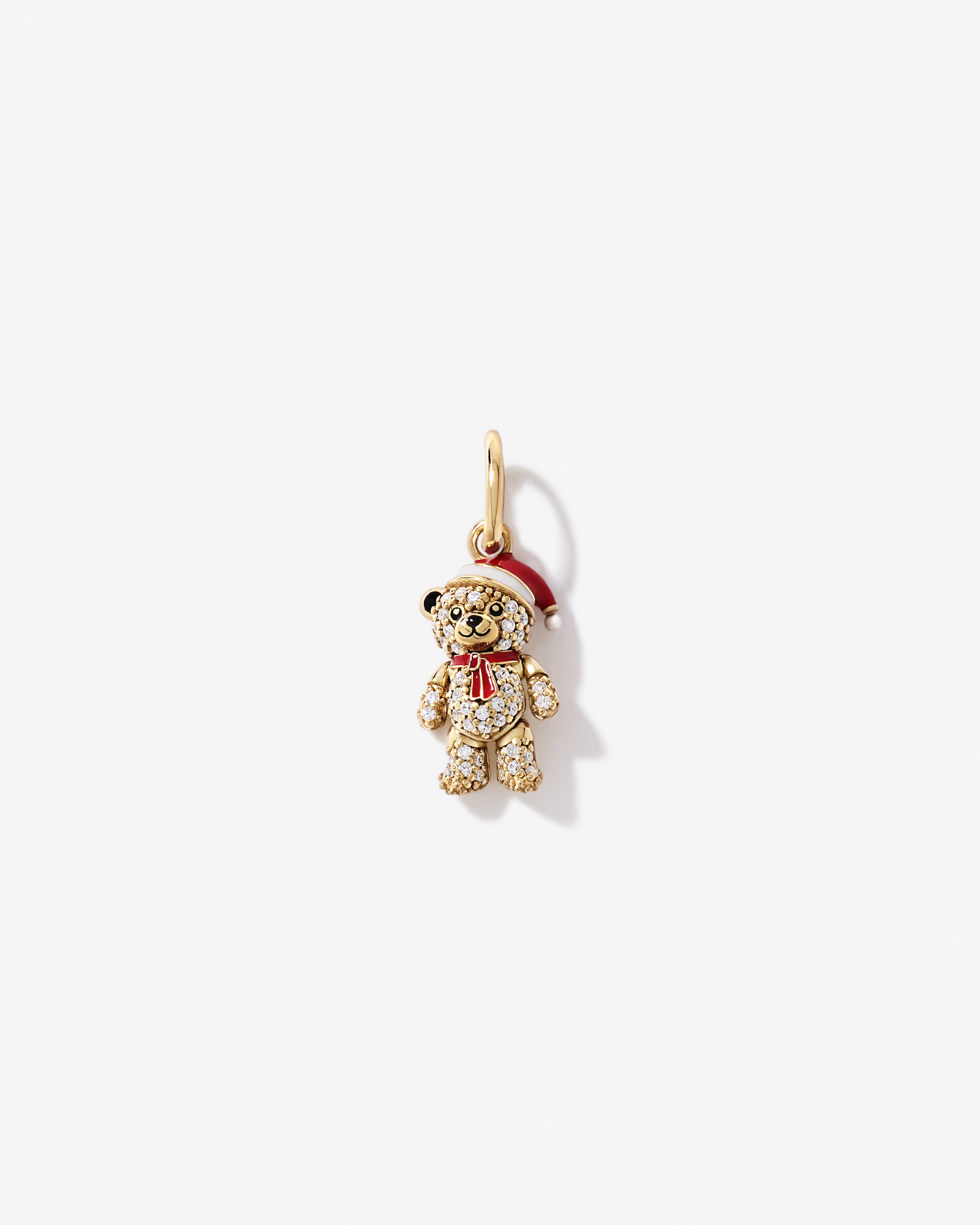 Christmas Teddy Bear Pendant with Cubic Zirconia in 18kt Yellow Gold Vermeil