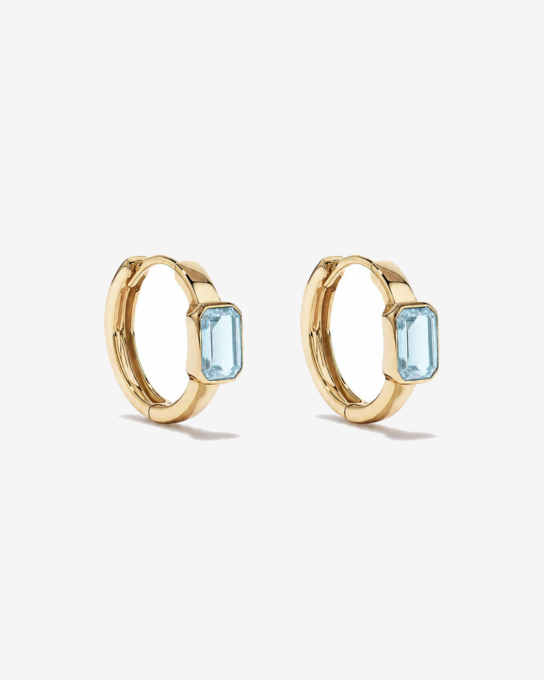 Aquamarine Bezel Huggie Earrings in 10kt Yellow Gold