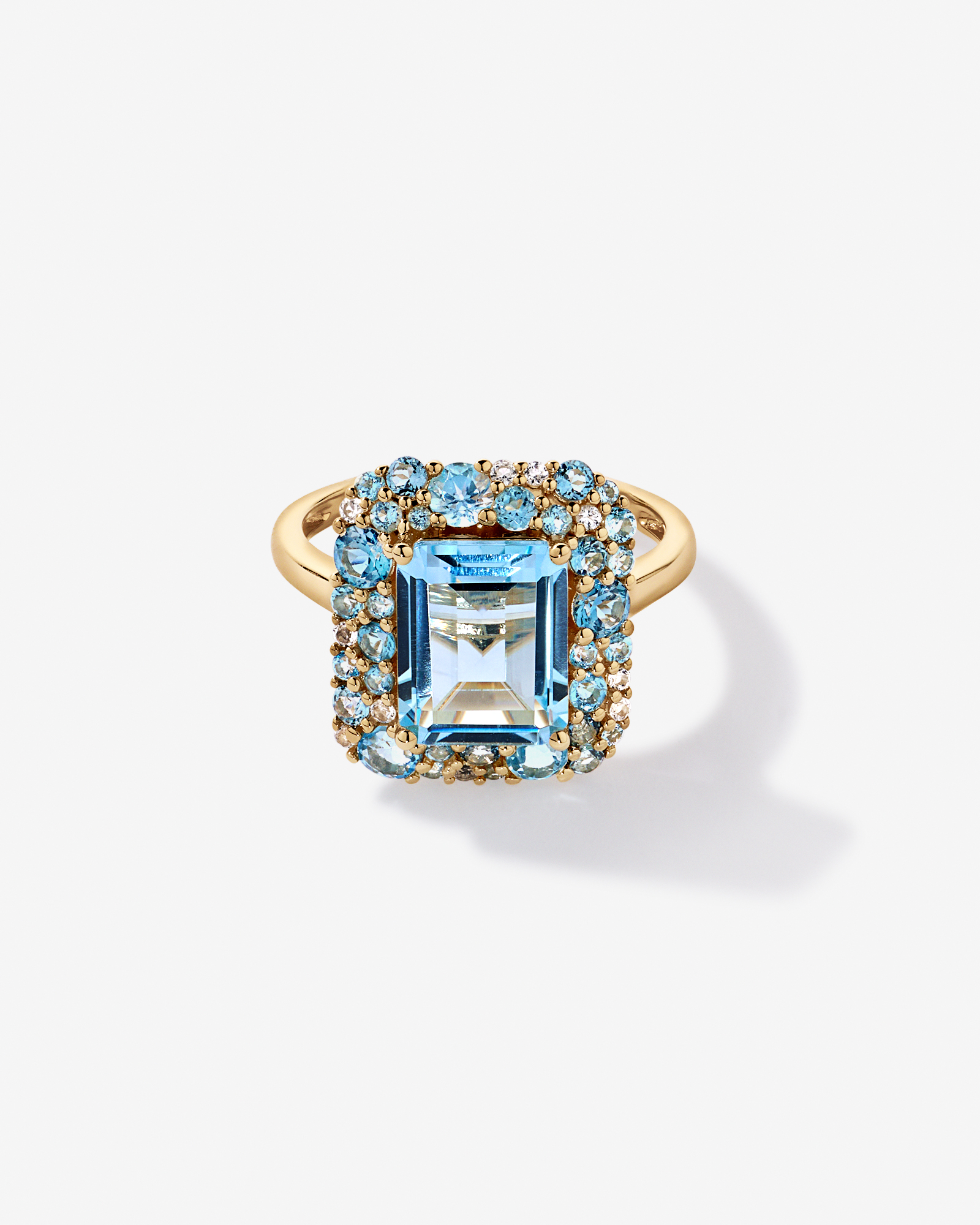 Sky Blue, London Swiss Blue & White Topaz Halo Ring 10kt Yellow Gold