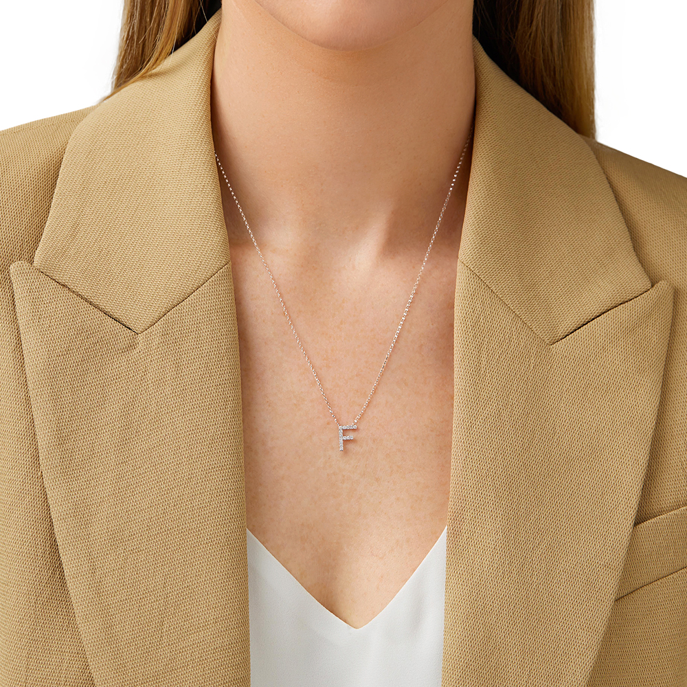 F Initial Necklace with 0.10 Carat TW of Diamonds in 10kt White Gold