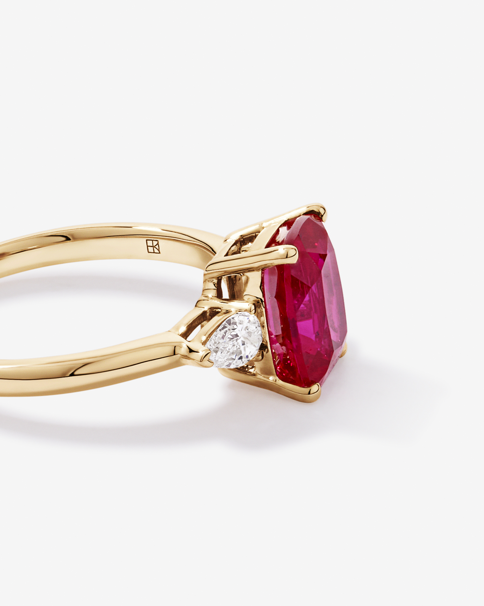Created Ruby and 0.27 Carat TW Laboratory-Grown Diamond 3 Stone Ring 10kt Yellow Gold