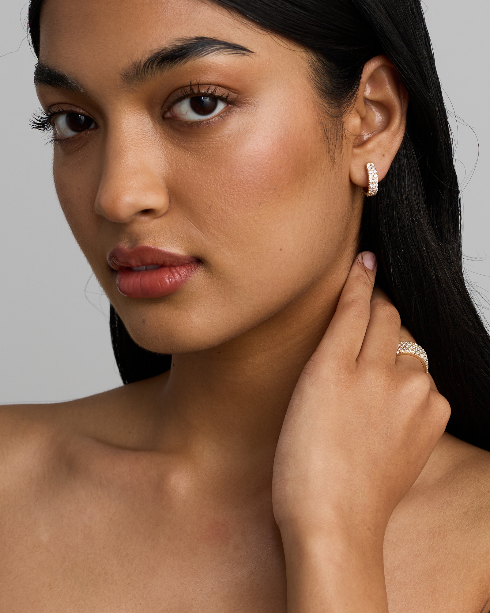 1.00 Carat TW Diamond Two-Row Huggie Earrings in 10kt Yellow Gold