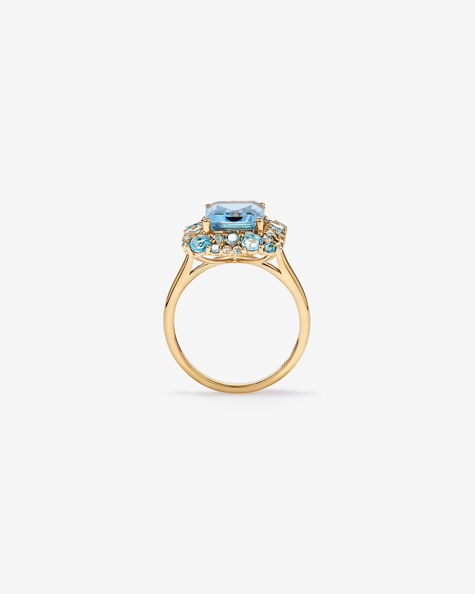 Sky Blue, London Swiss Blue & White Topaz Halo Ring 10kt Yellow Gold