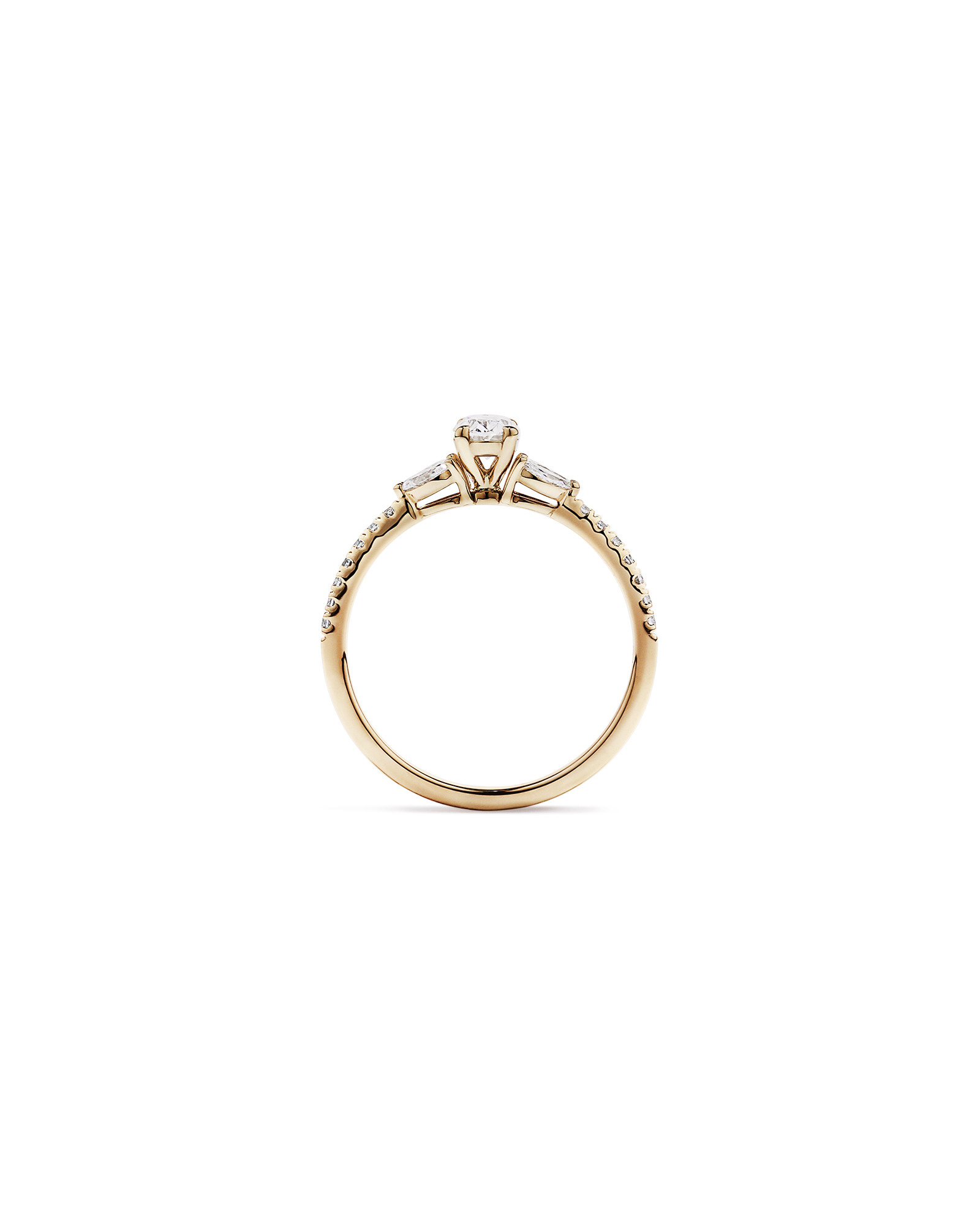 0.59 Carat TW Oval, Round Brilliant and Marquise Diamond Side Accent Ring 14kt Yellow Gold