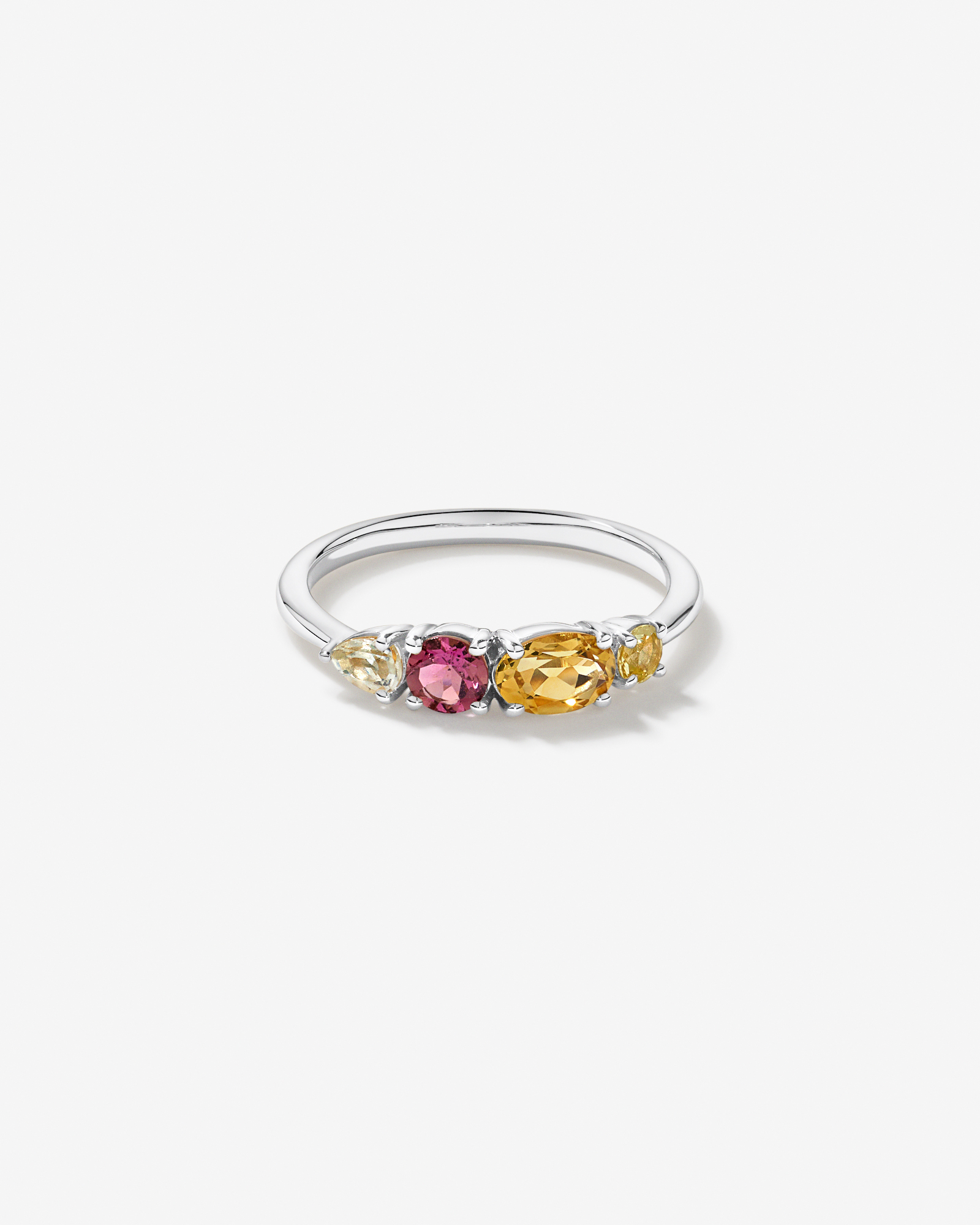 Anneau multi-gemmes en améthyste vert, tourmaline rose