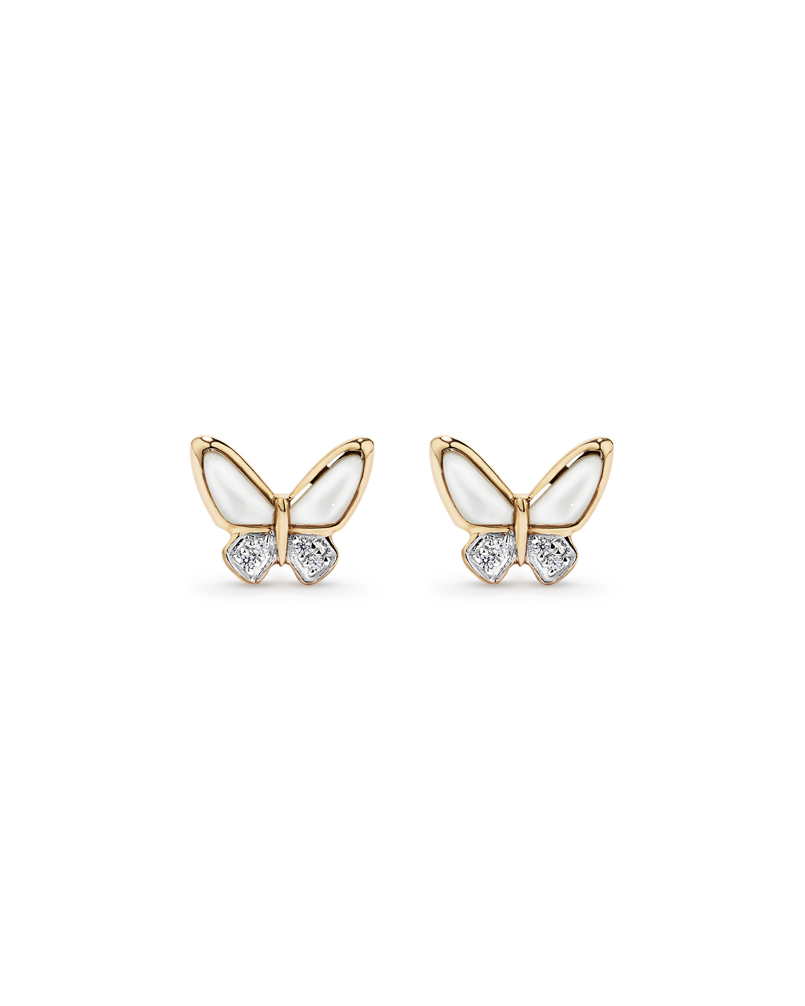 Children's Mother of Pearl Butterfly Stud Earrings in 10kt Yellow Gold