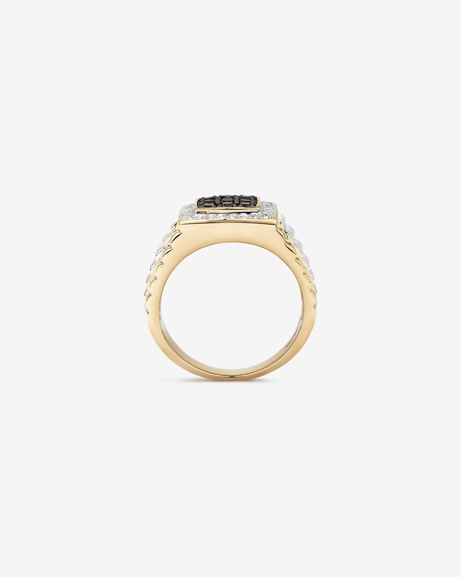 Bague en or blanc et jaune 10 K à diamants blancs et noirs rehaussés totalisant 0,75 ct pour homme