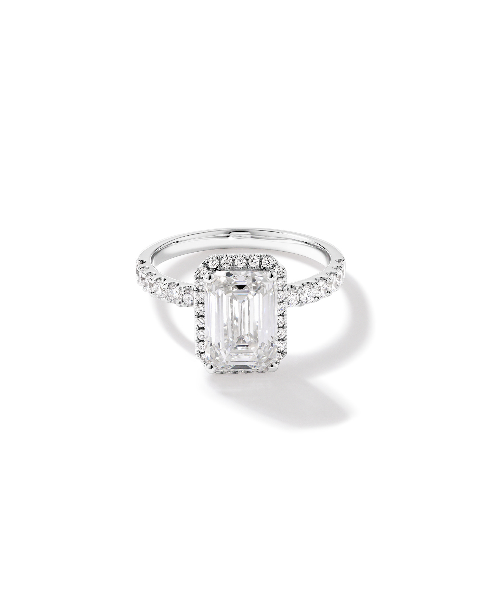 3.60 Carat TW Emerald Cut Laboratory-Grown Diamond Halo Engagement Ring 18kt White Gold