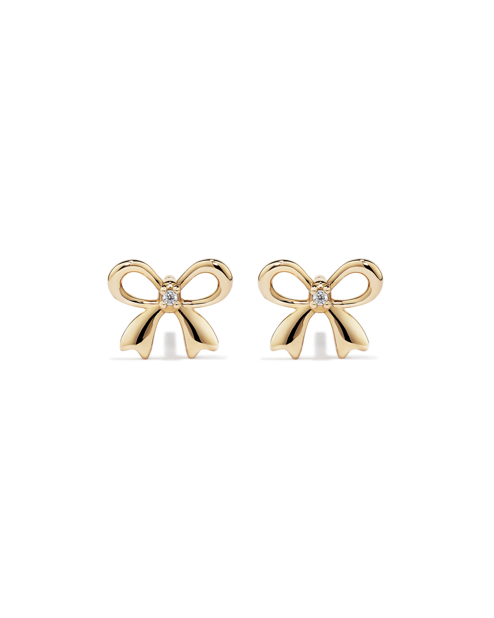 Cubic Zirconia Bow Stud Earrings in 10kt Yellow Gold
