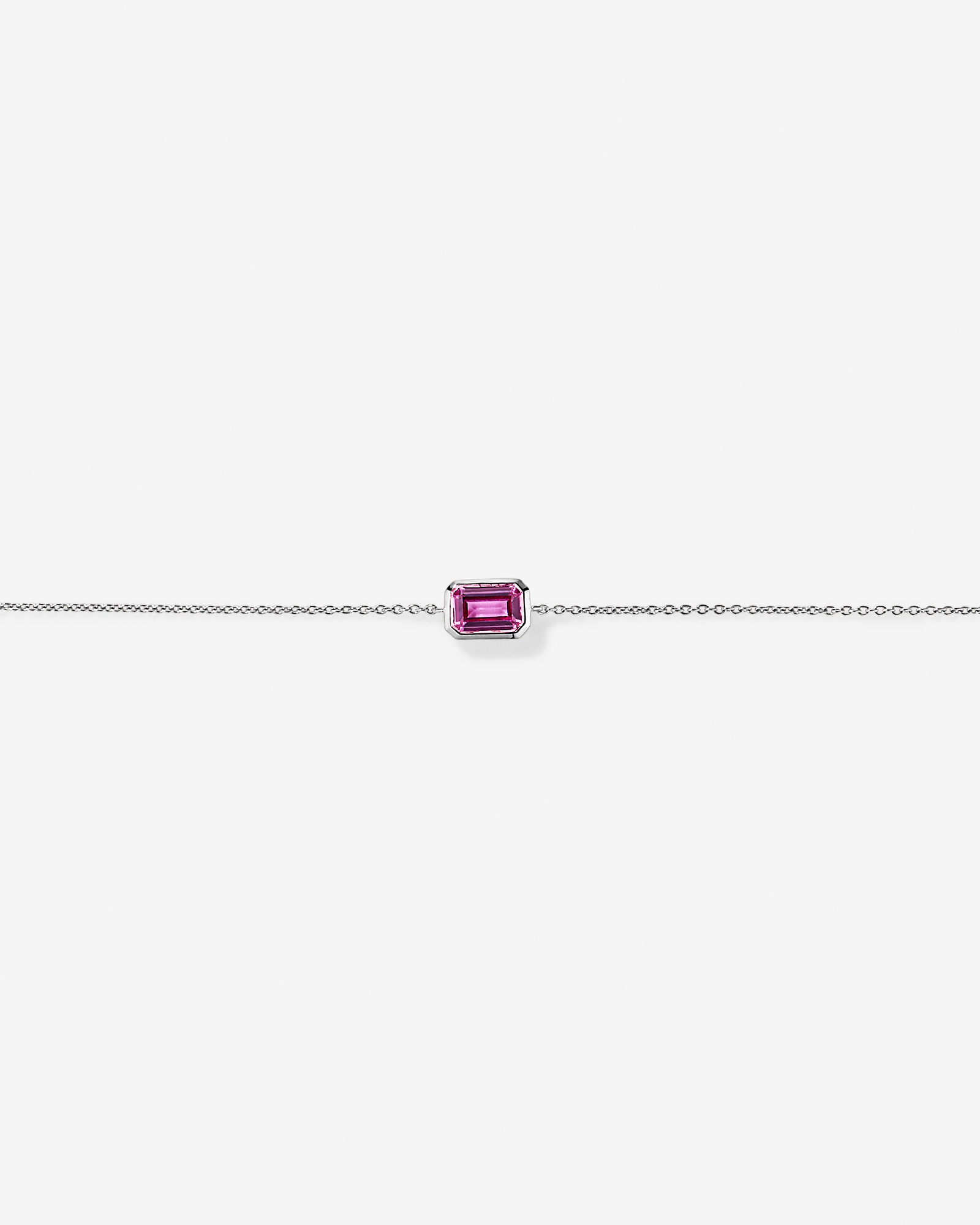 Emerald Cut Pink Created Sapphire Bezel Bracelet in 10kt Gold