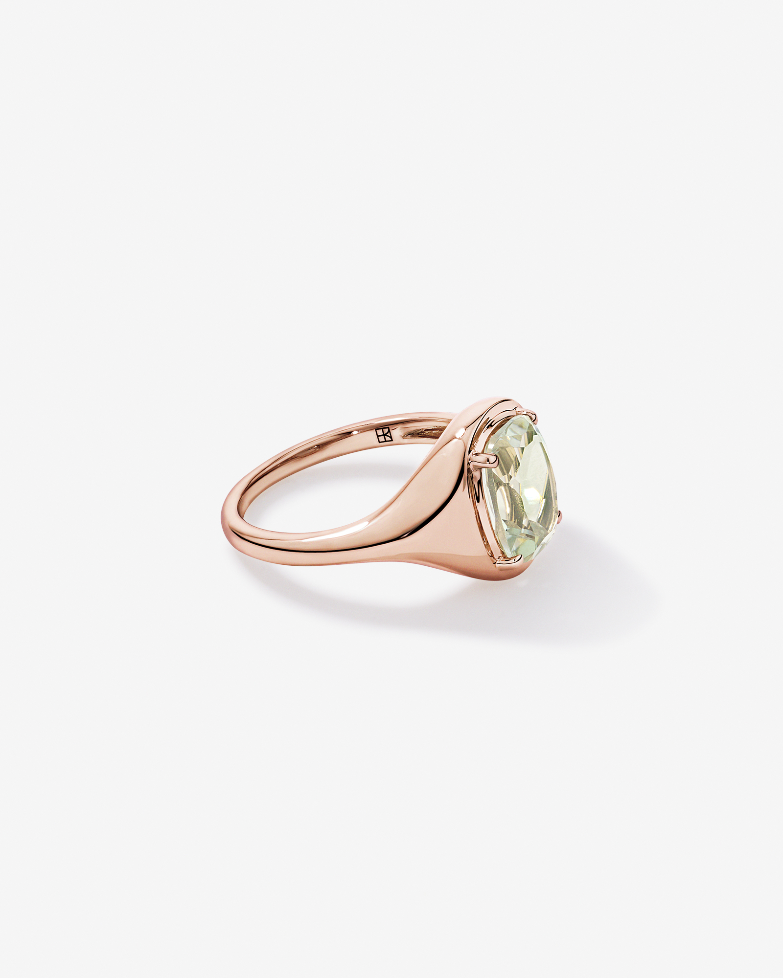 Elongated Cushion Cut Green Amethyst Ring 10kt Rose Gold
