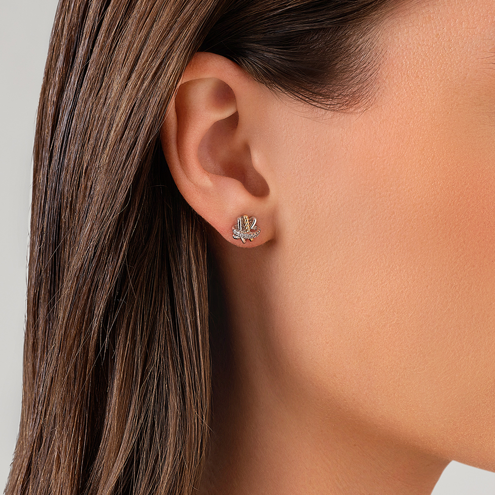 Boucles d'oreilles en argent sterling et or jaune 10 K avec diamants totalisant 0,09 ct