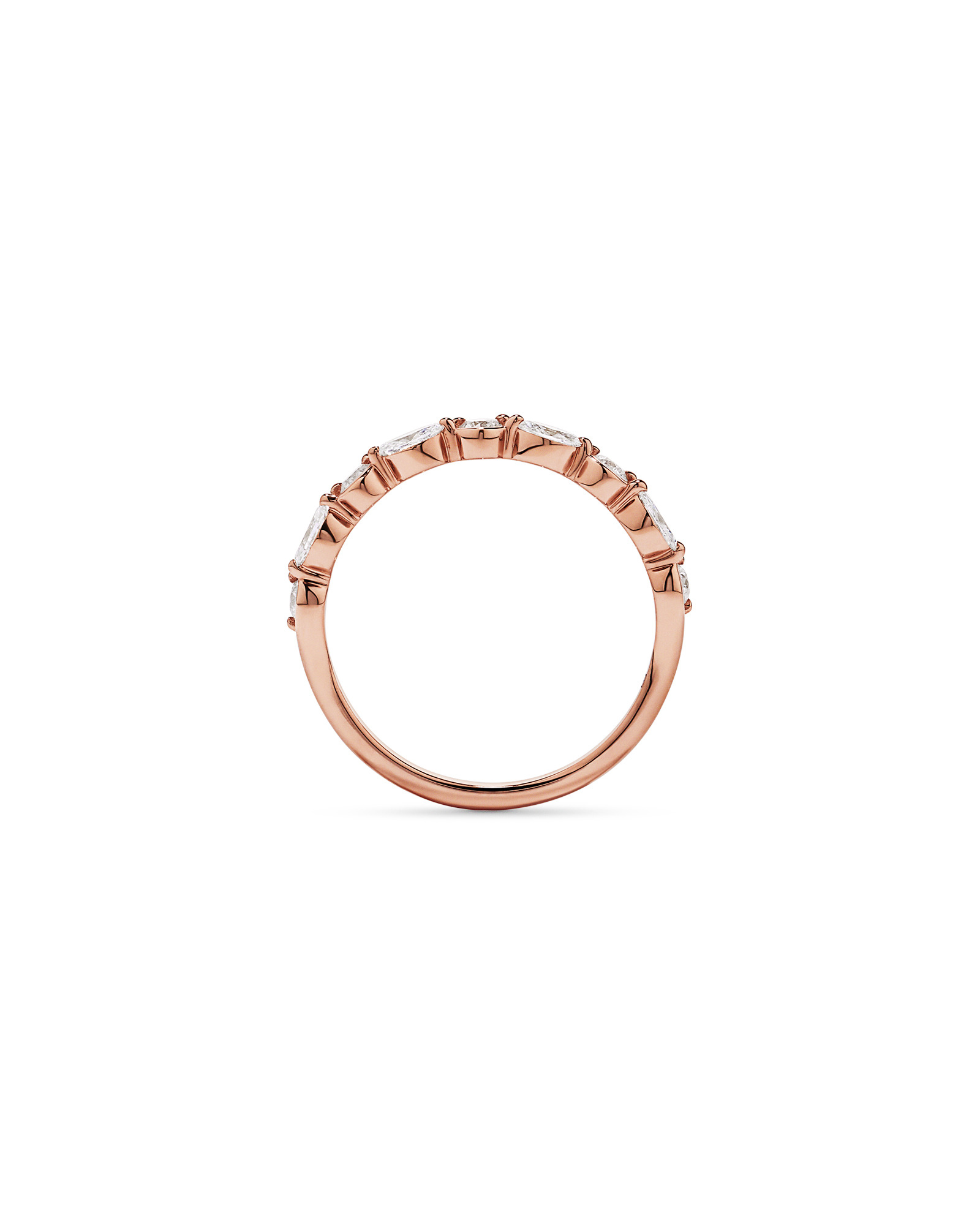 Alliance torsadée en or rose 14 carats avec diamants taille marquise et brillant ronde (poids total de 0,43 carat)