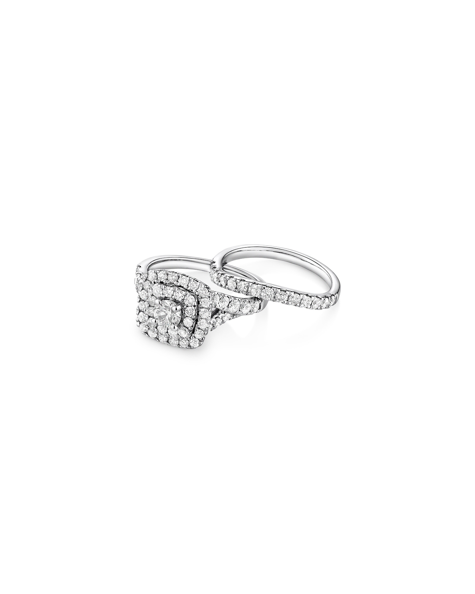 Ensemble nuptial en or blanc 14 K avec diamants totalisant 1,75 ct