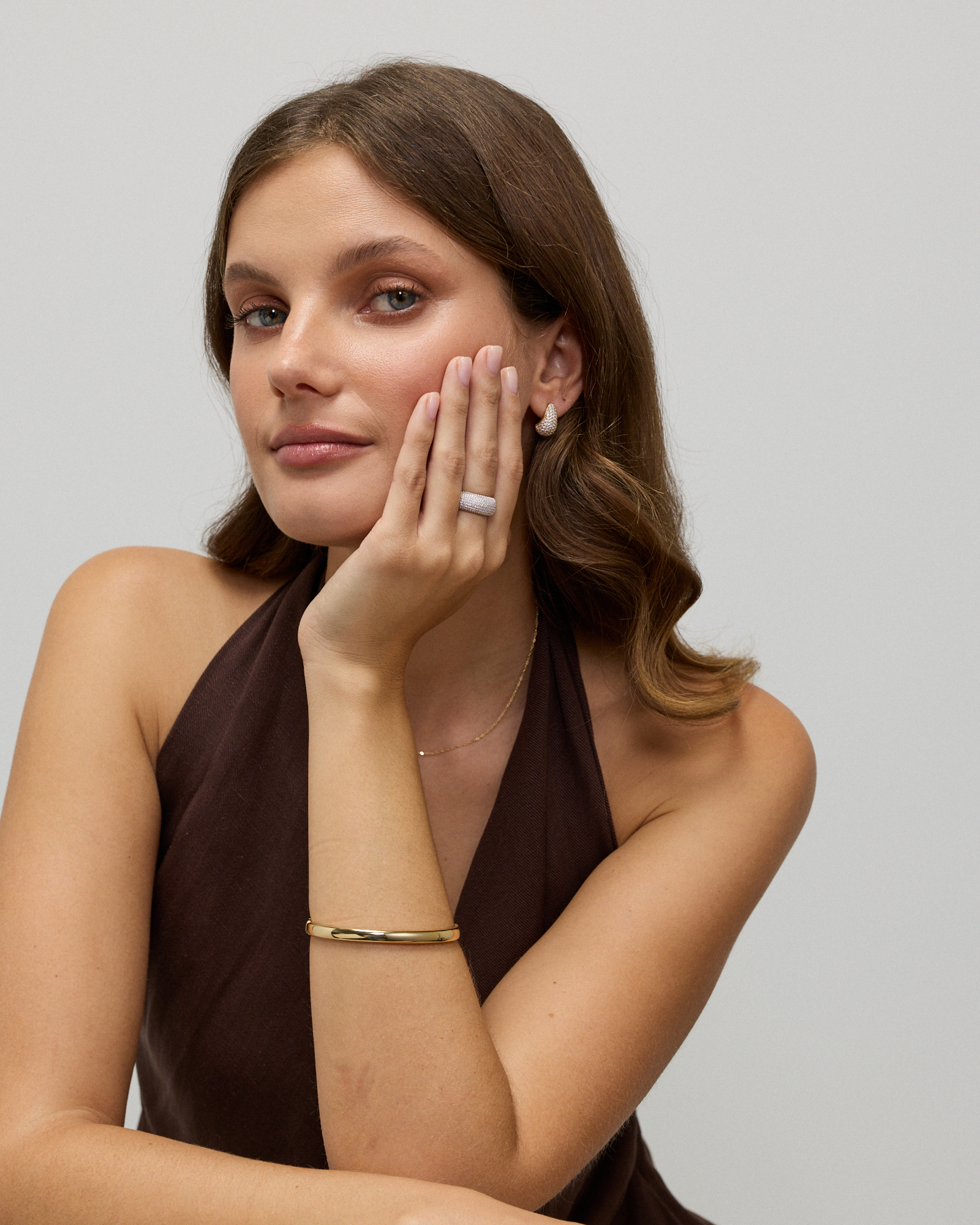 Wide Pavé Dome Ring with Cubic Zirconia in 18kt Vermeil