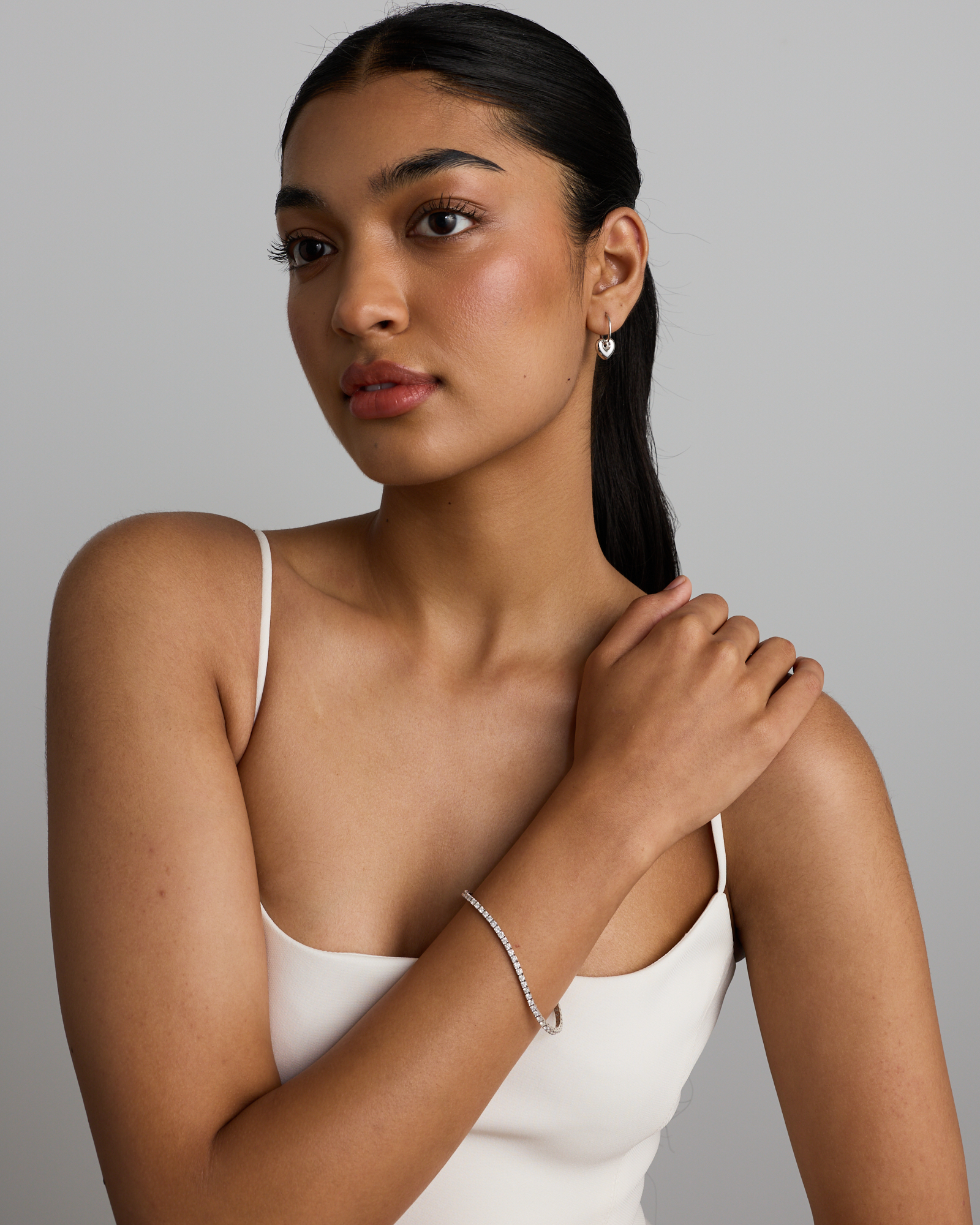 Heart Charm Sleeper Earrings in Sterling Silver