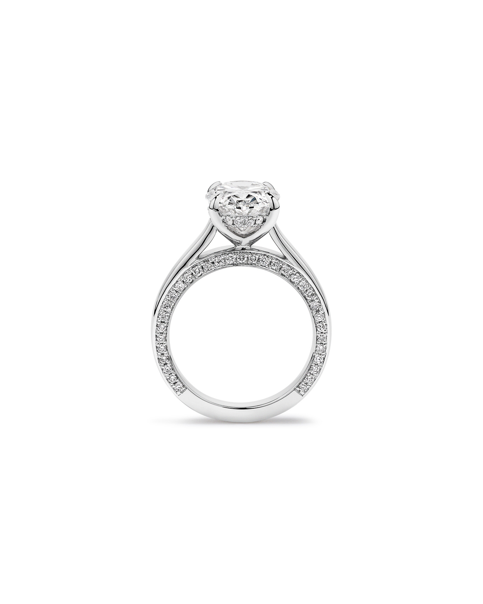 Bague de fiançailles en diamant ovale taillé laboratoire 4,47 carats or blanc 18