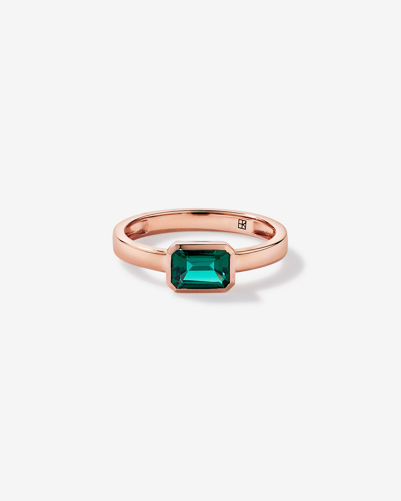 Created Emerald Bezel Ring 10kt Rose Gold