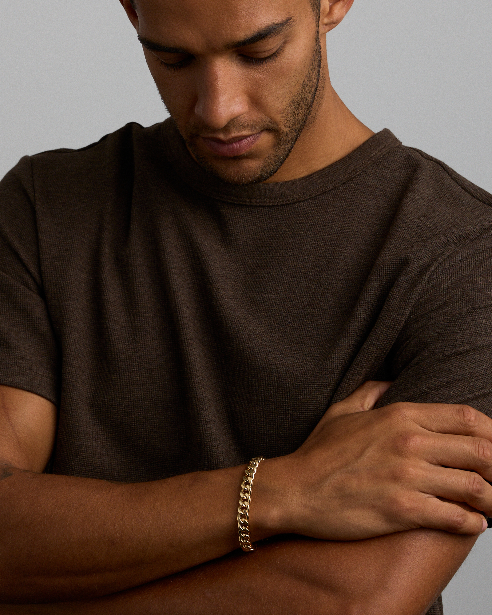 Bracelet Chaîne Gourmette Diamantée Semi-Solide 23 cm (9") 9 mm en Or Jaune 10 Carats