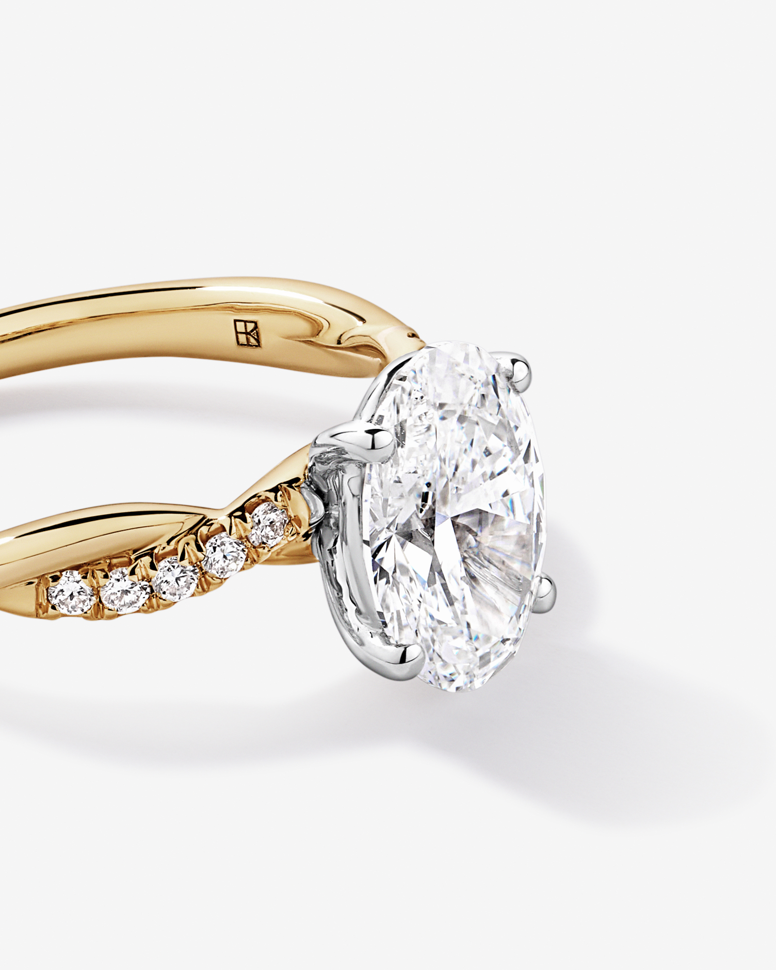 2.10TW Oval Laboratory-Grown Diamond Twist Engagement Ring 14kt Yellow and White Gold