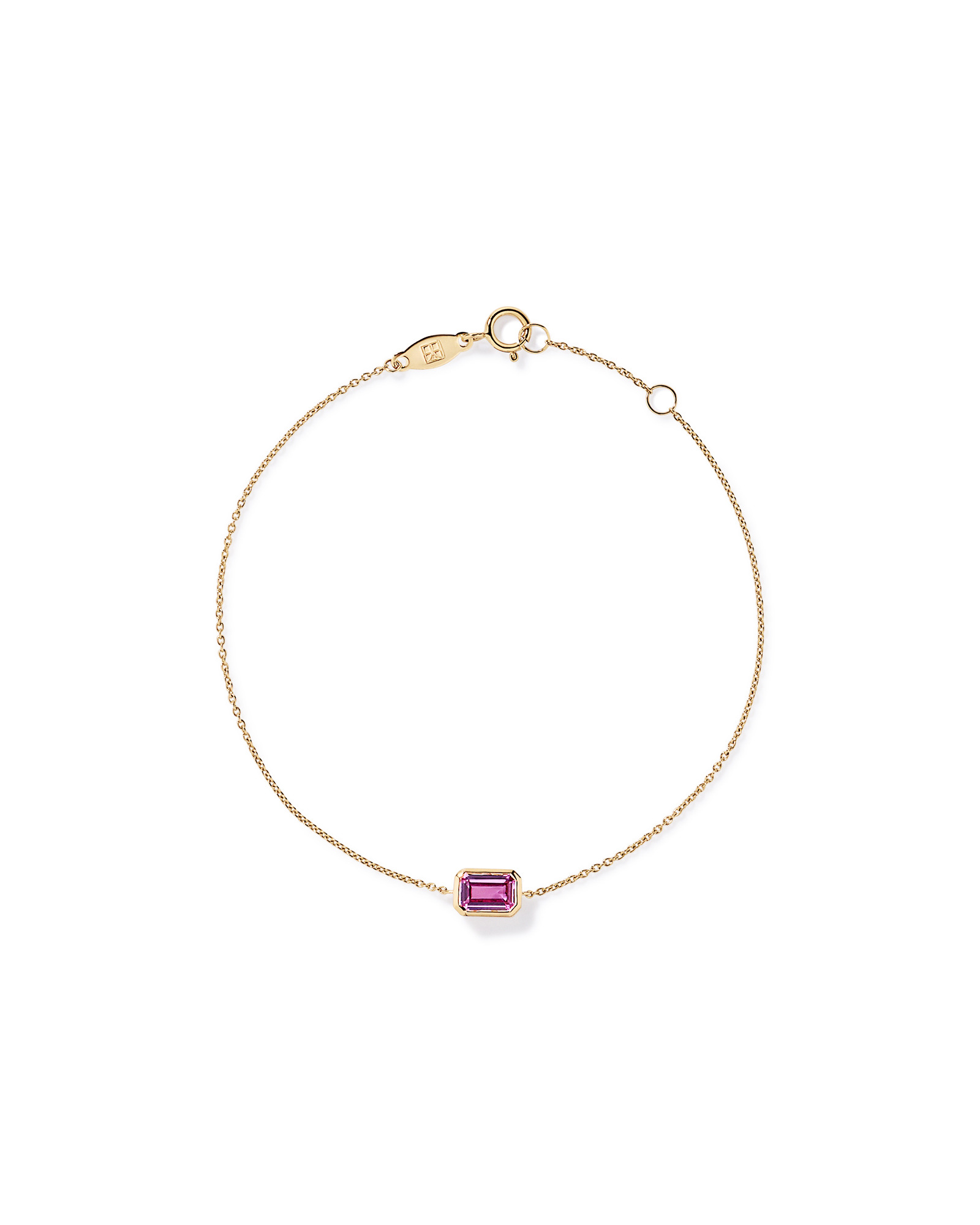 Bracelet à lunettes en saphir rose taillé émeraude en or jaune 10 carats