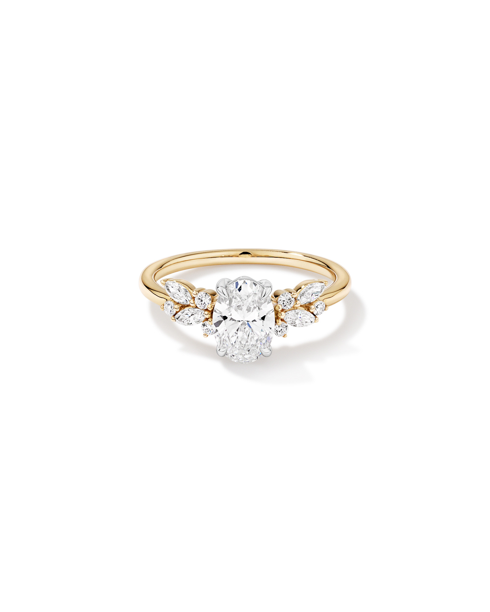 1.40 Carat TW Oval Cut Laboratory-Grown Diamond Marquise & Round Side Stone Engagement Ring 14kt Yellow White Gold