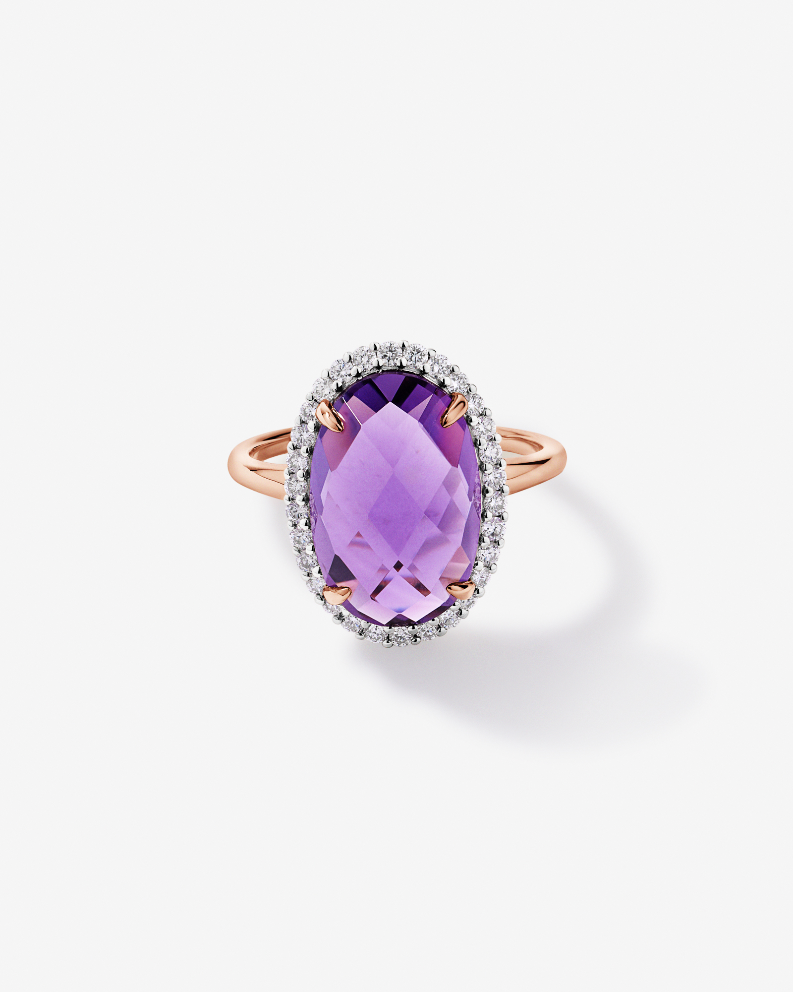 Oval Amethyst & 0.35 Carat TW Diamond Halo Ring 10kt Rose Gold with Rhodium