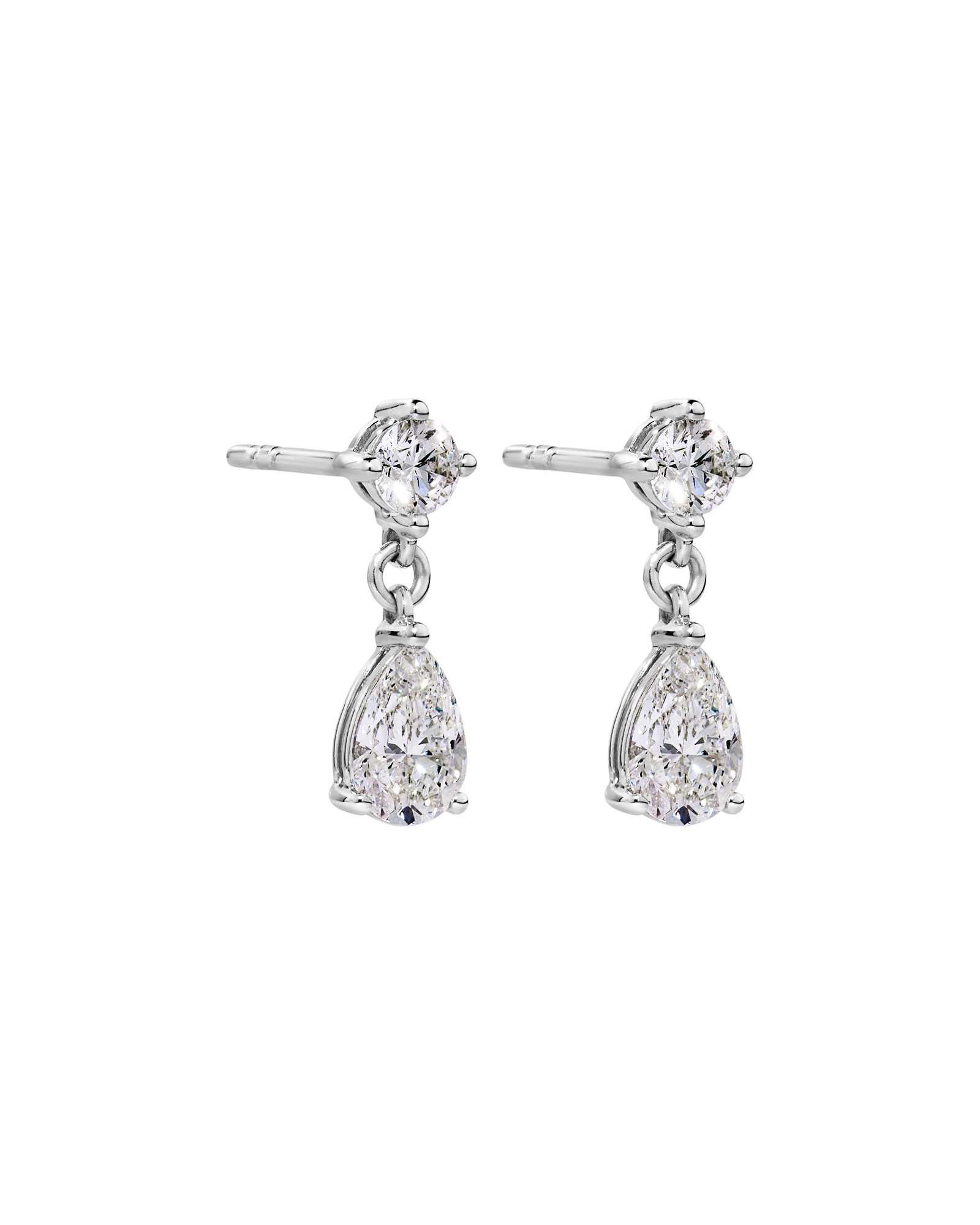 LAB. Drop Earrings with 1.00 Carat TW Pear and Round Brilliant Laboratory-Grown Diamonds in 10kt White Gold