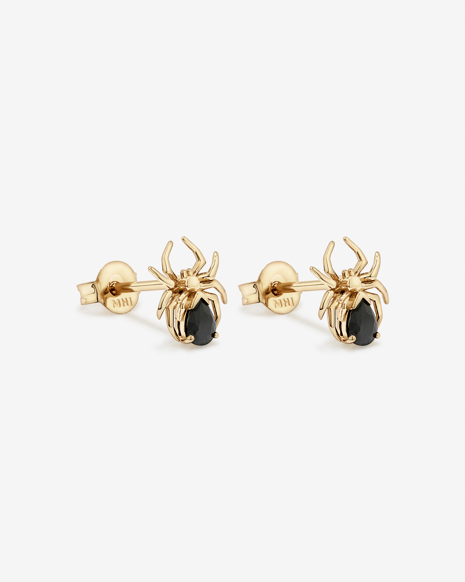 Spider Stud Earrings with Black Cubic Zirconia in 18kt Yellow Gold Vermeil