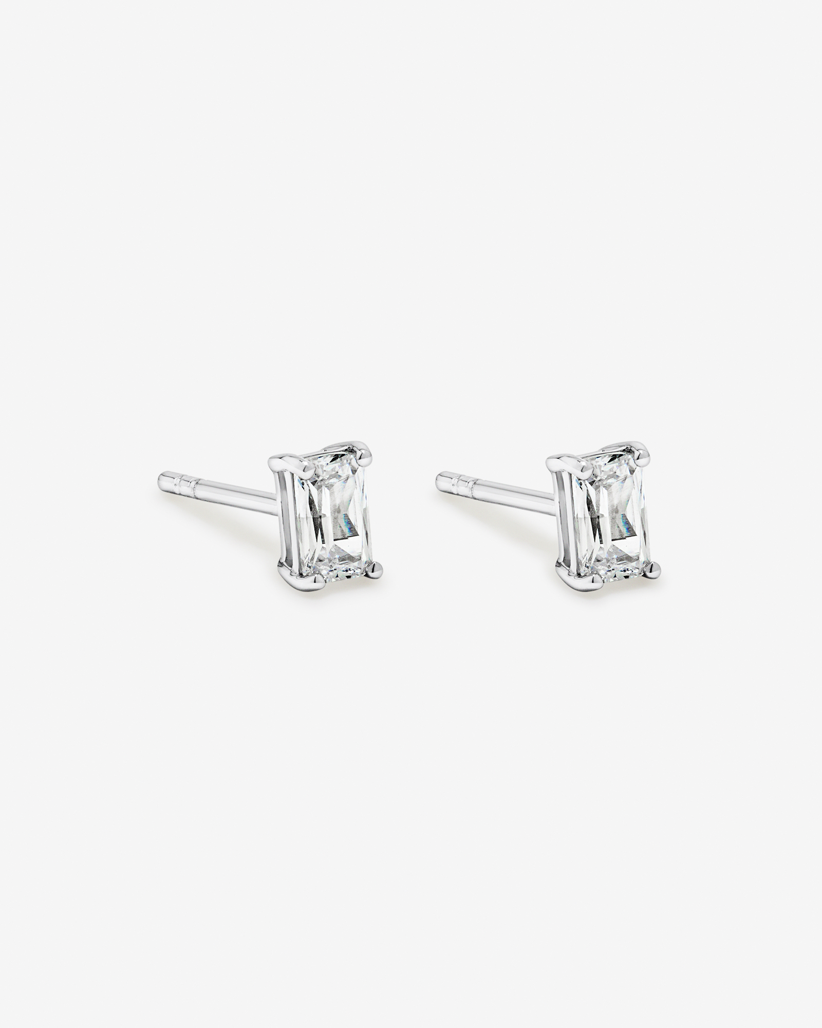 Emerald-Cut Cubic Zirconia Solitaire Stud Earrings in Sterling Silver