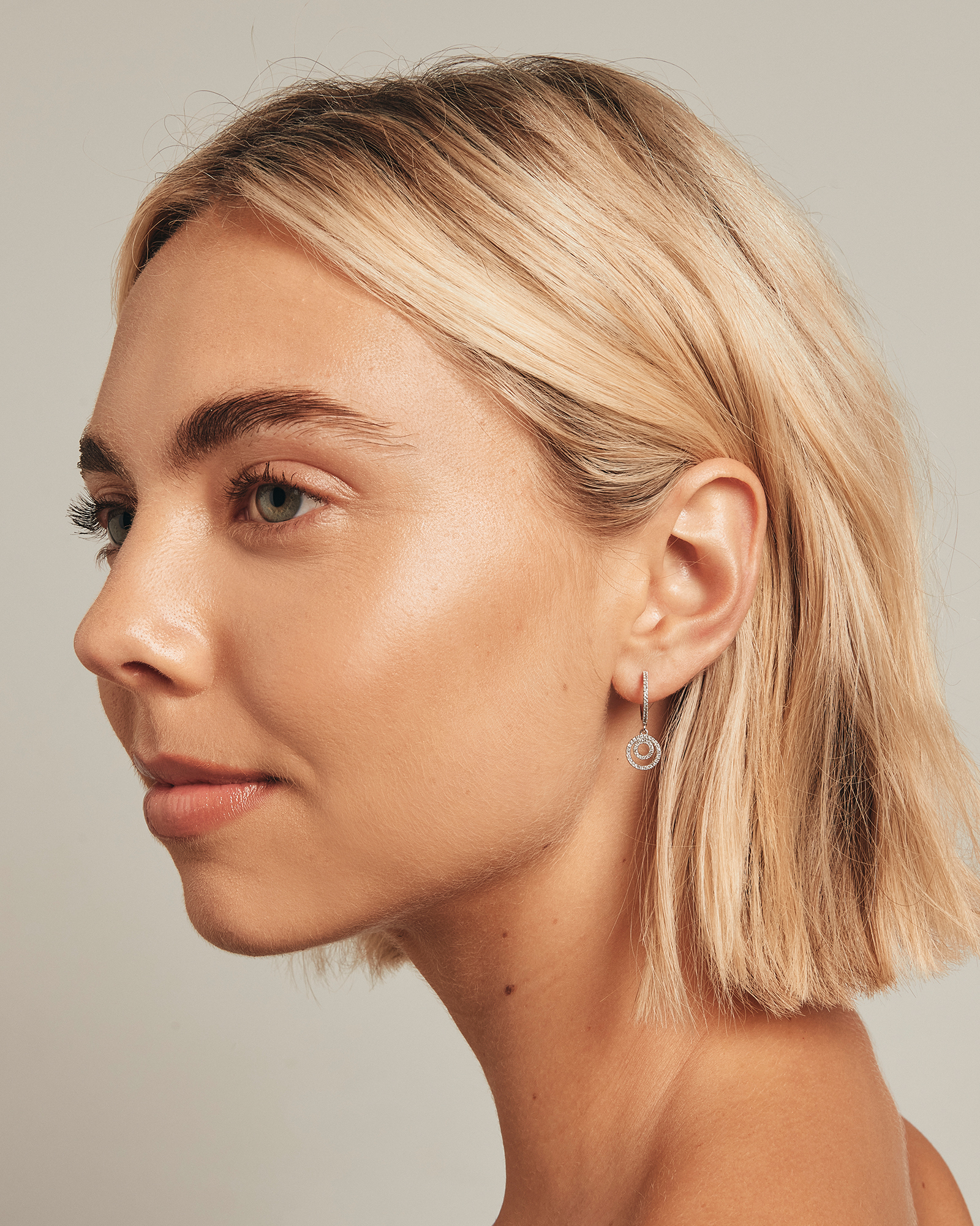 Boucles d'oreilles pendantes double cercle en diamant en argent sterling