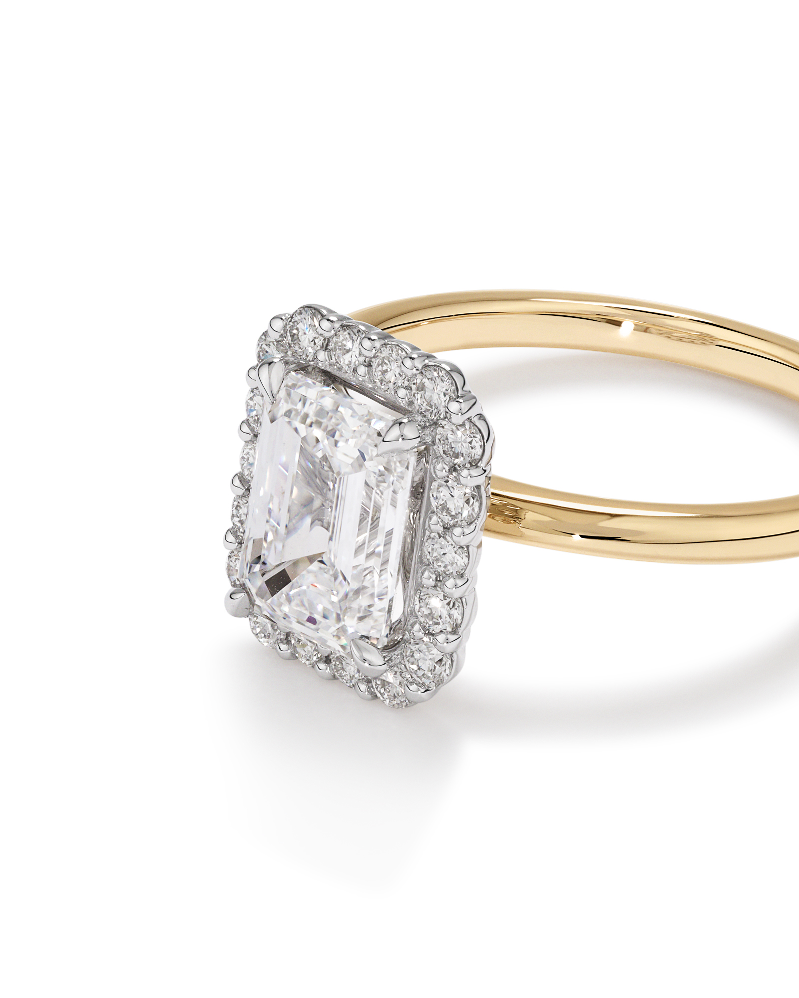 2.34 Carat TW Emerald Cut Laboratory-Grown Diamond Halo Engagement Ring in 14kt Yellow Gold