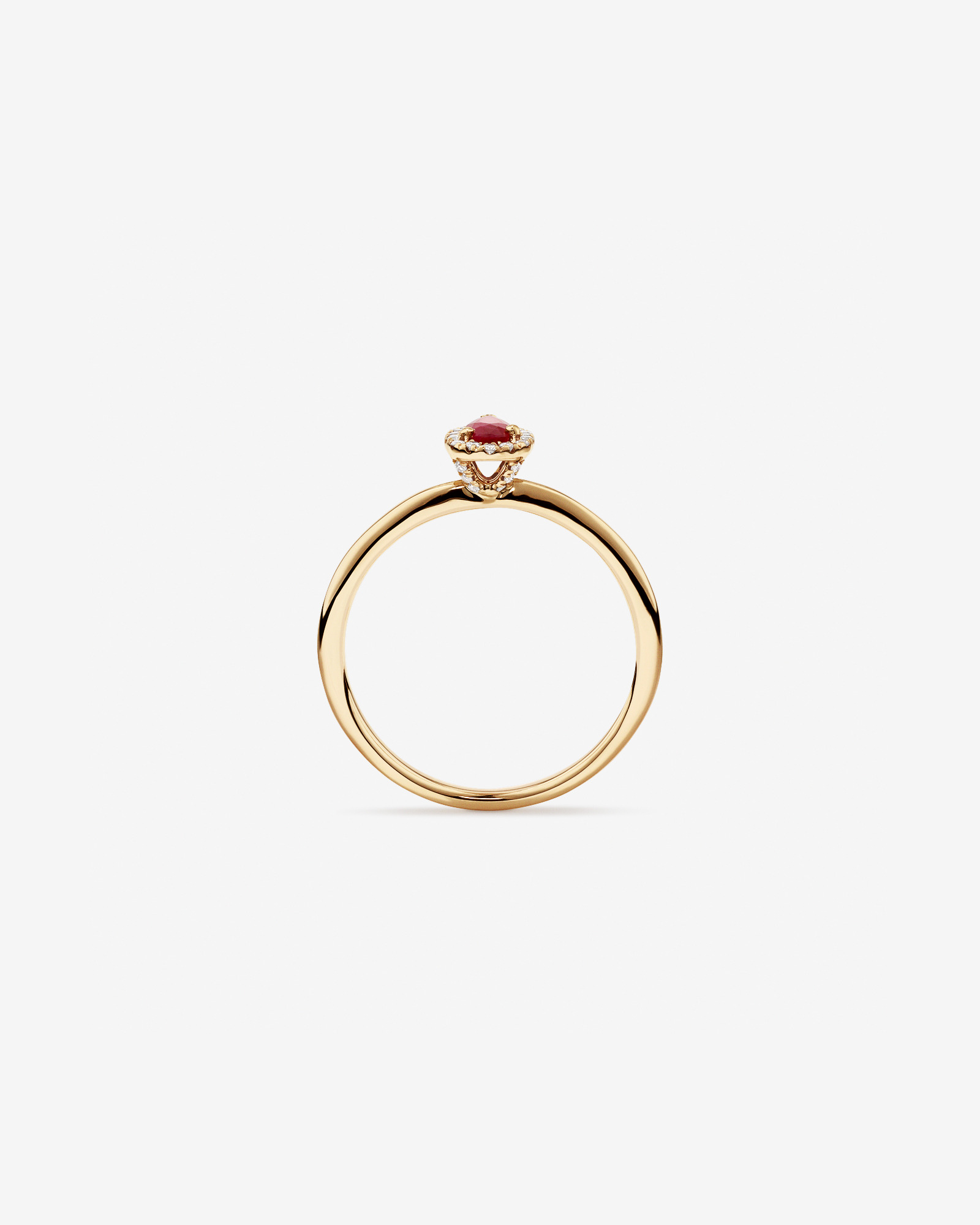 Bague Halo en Pierre Précieuse Rubis Rouge Taille Poire et 0,08 Carat TW Diamant en Or Jaune 10 kt