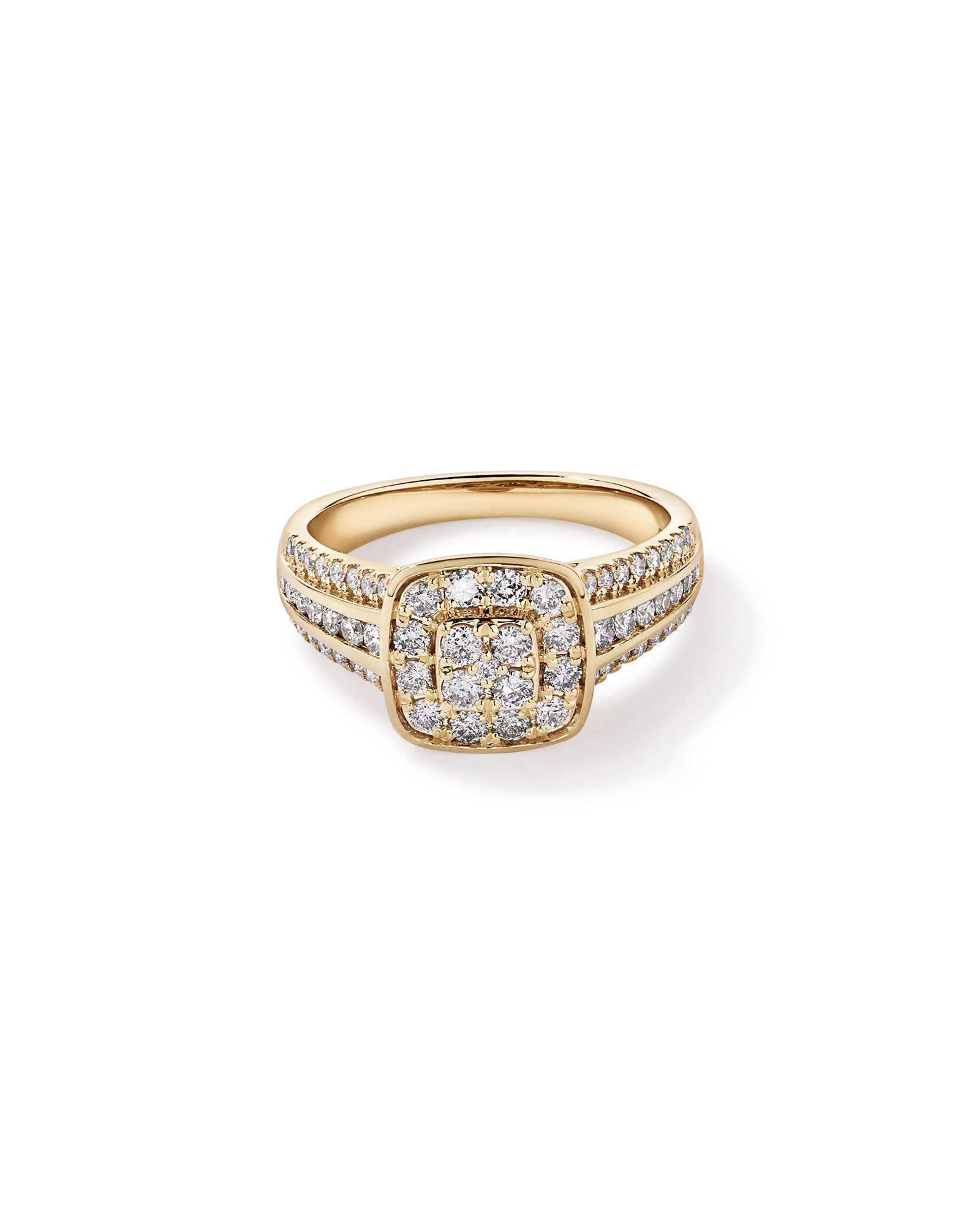 0.85 Carat TW Cushion-Shaped Diamond Cluster Ring 10kt Yellow Gold