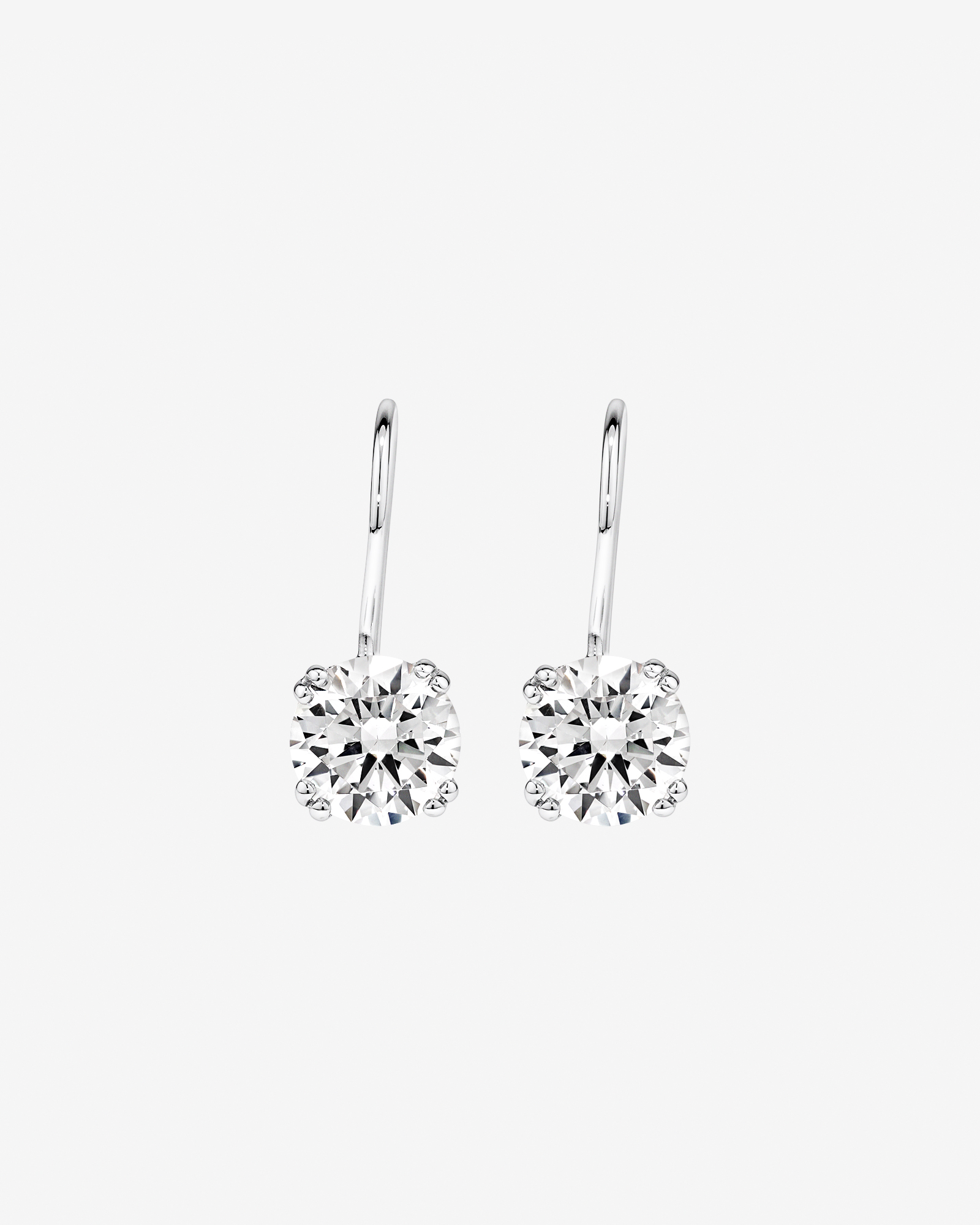 Round Brilliant Cubic Zirconia Drop Shepherds Hook Earrings in Sterling Silver