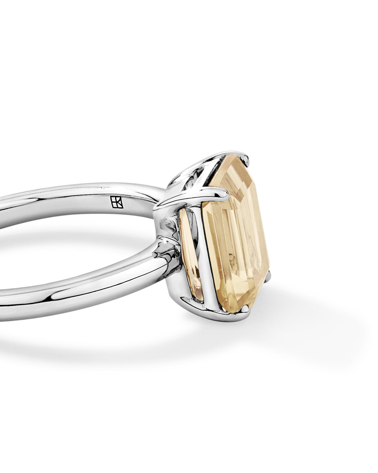 Emerald Cut Soft Champagne Citrine Solitaire Ring Sterling Silver