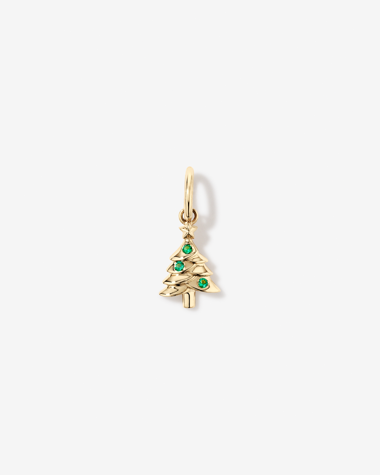 Christmas Tree Pendant with Round Created Emeralds in 10kt Yellow Gold