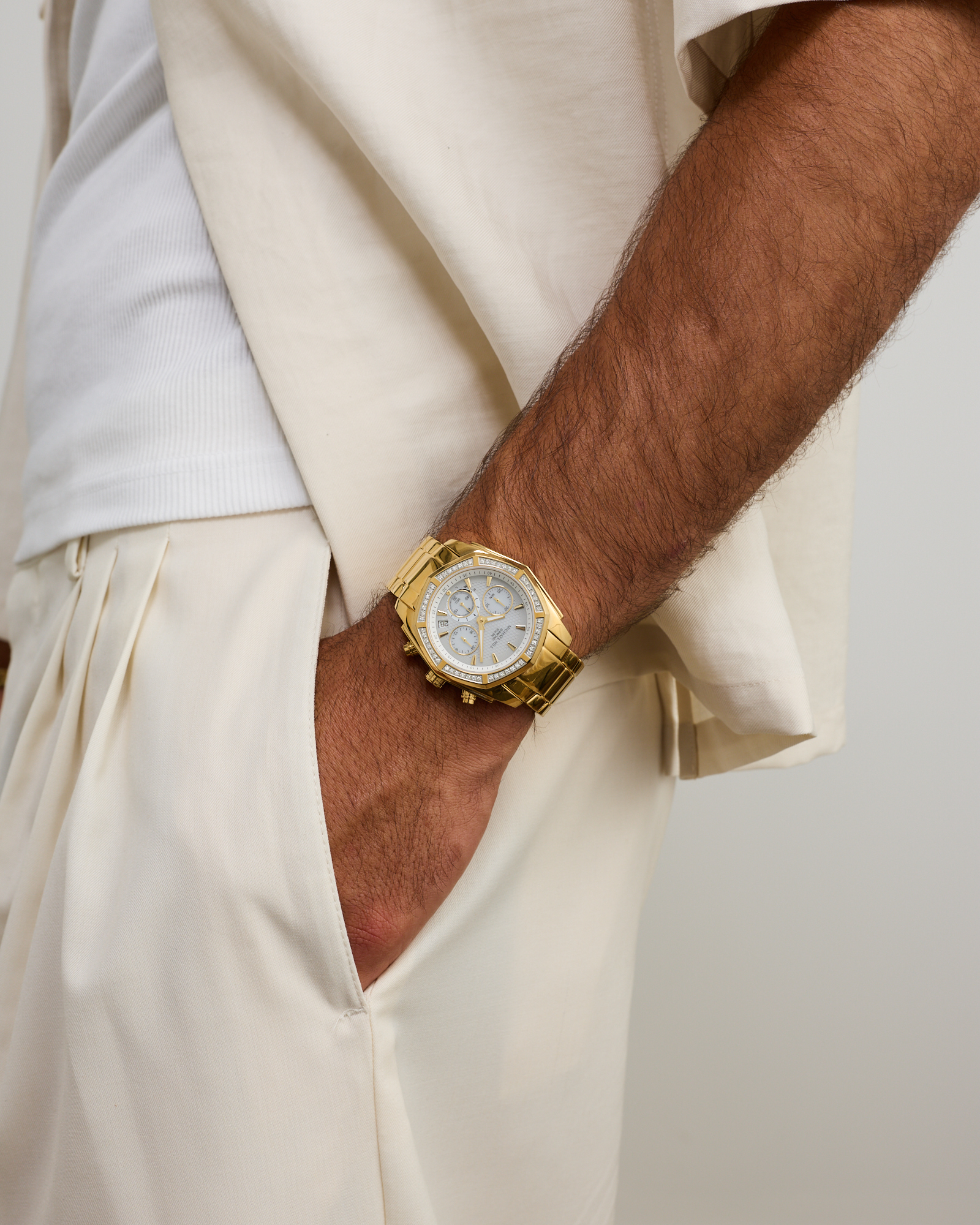 Men's Solar Chronograph Watch with 0.50 Carat TW Diamonds in Gold-Tone Stainless Steel