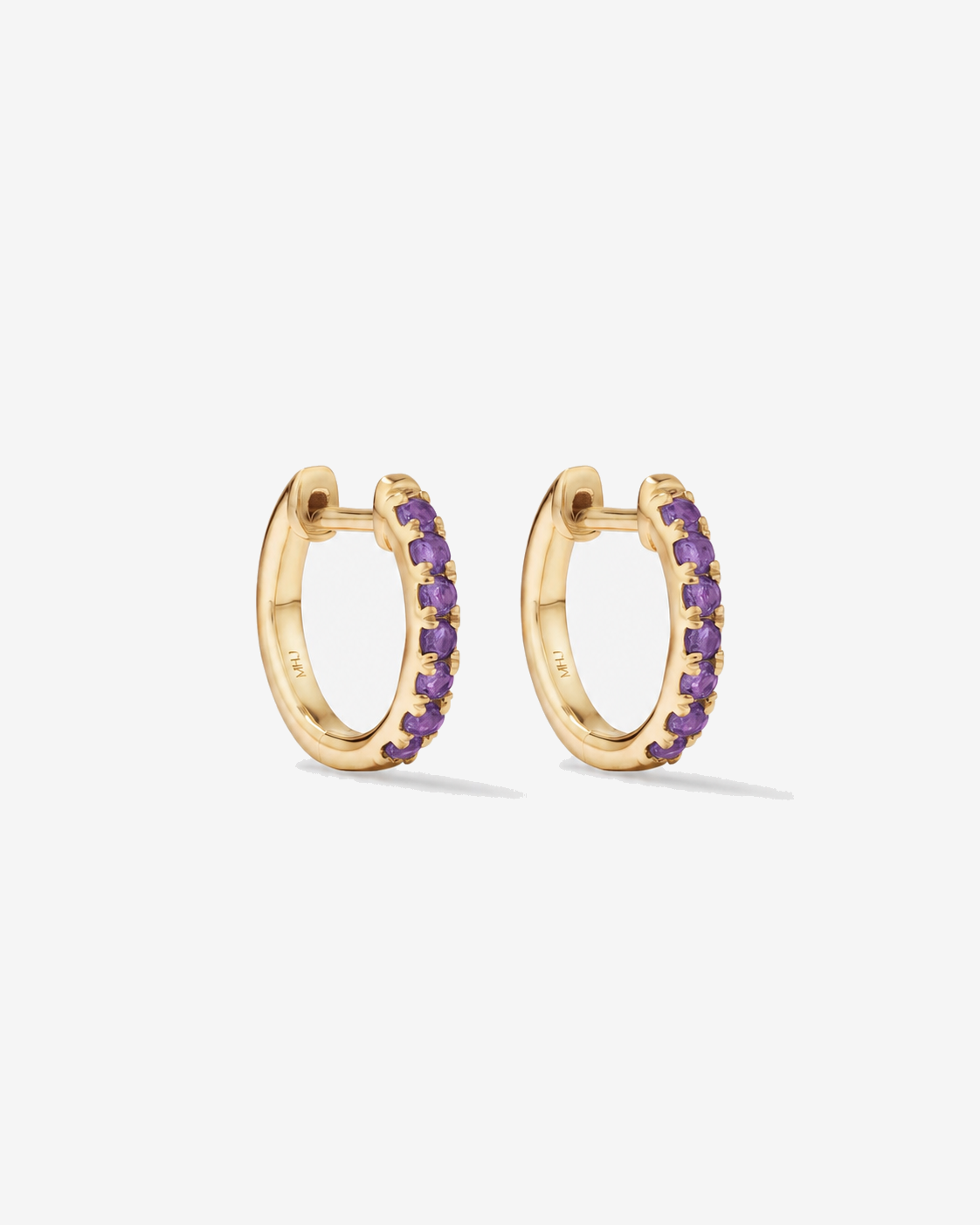 Boucles d'oreilles anneaux Améthyste en or jaune 10 ct