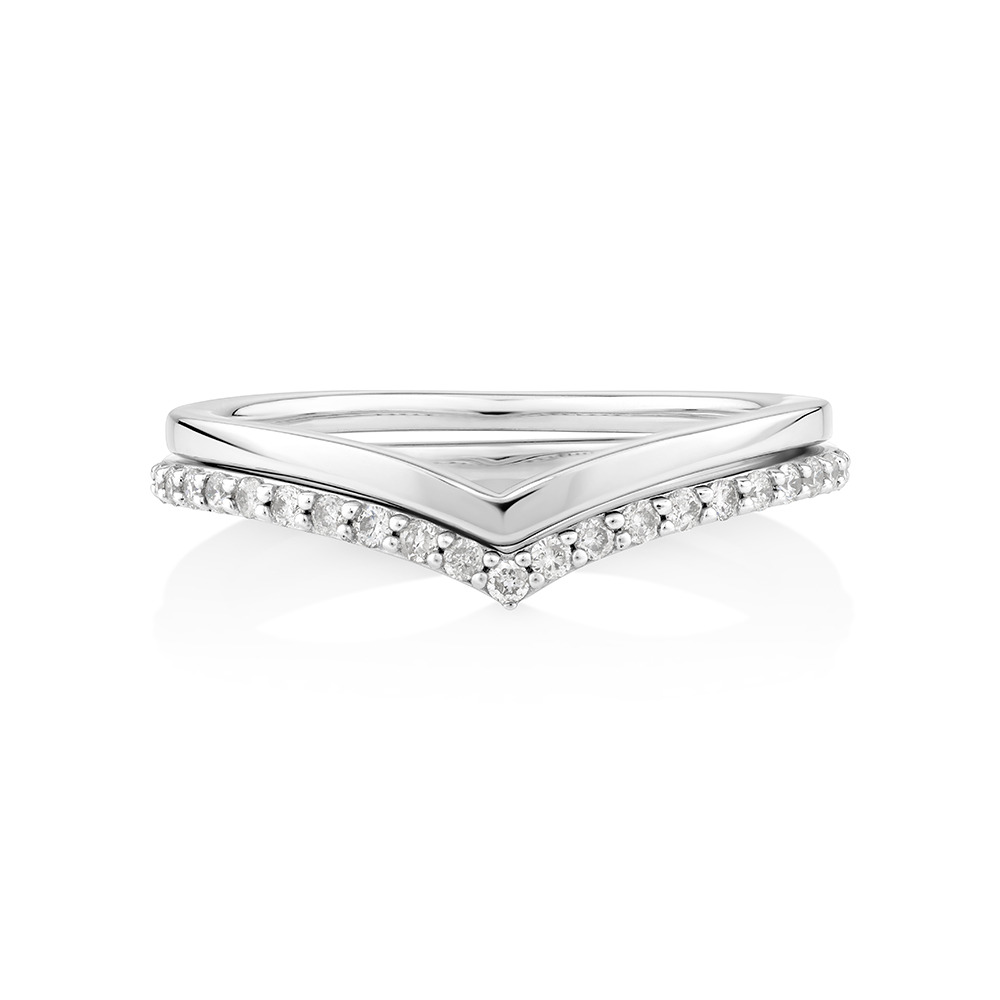 Bague Chevron Sertie de Diamants en Argent Sterling
