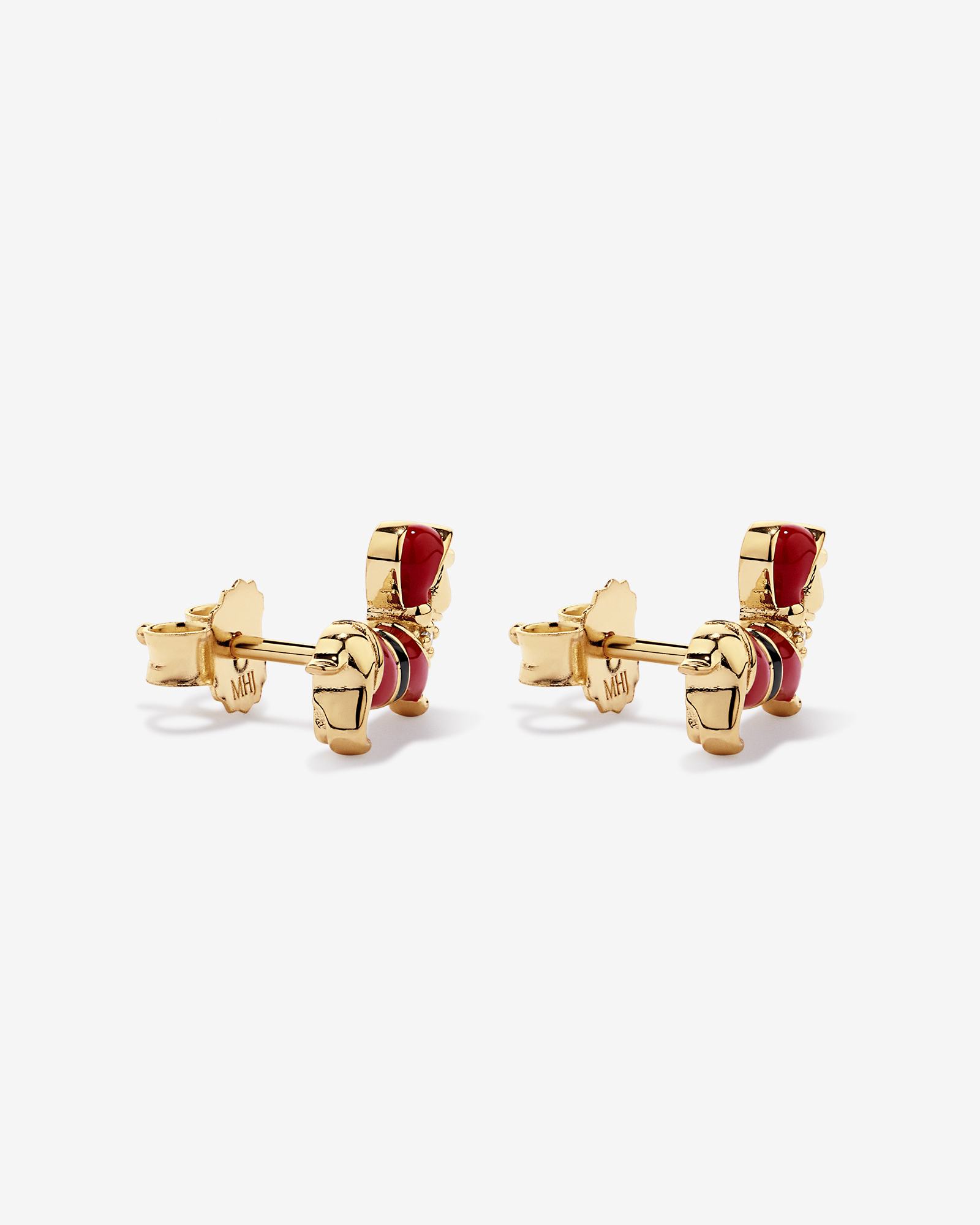 Dachshund Christmas Stud Earrings with Cubic Zirconia in 18kt Yellow Gold Vermeil