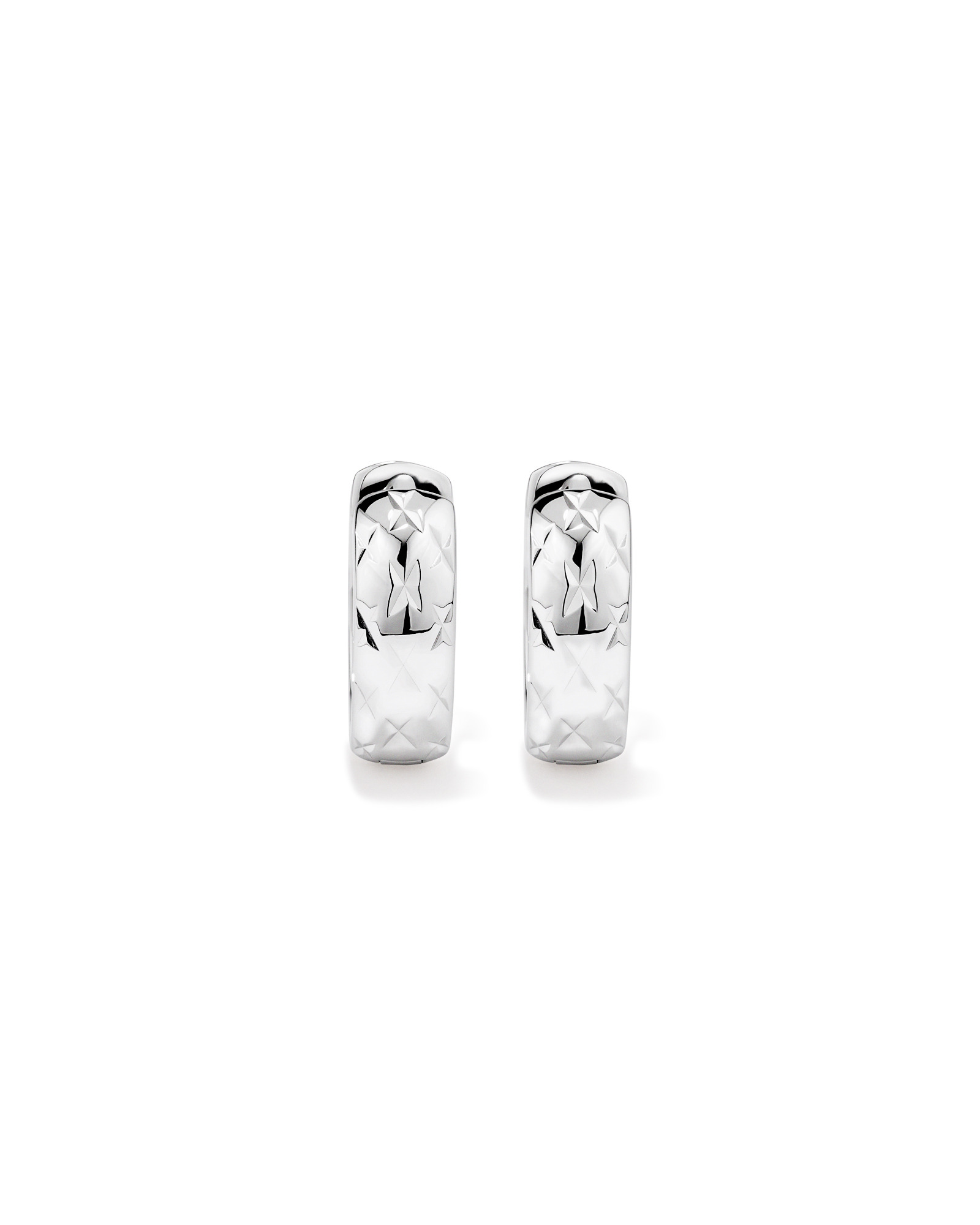 Boucles d'Oreilles Huggie Hoop à Texture Découpe de Diamant en Argent Sterling