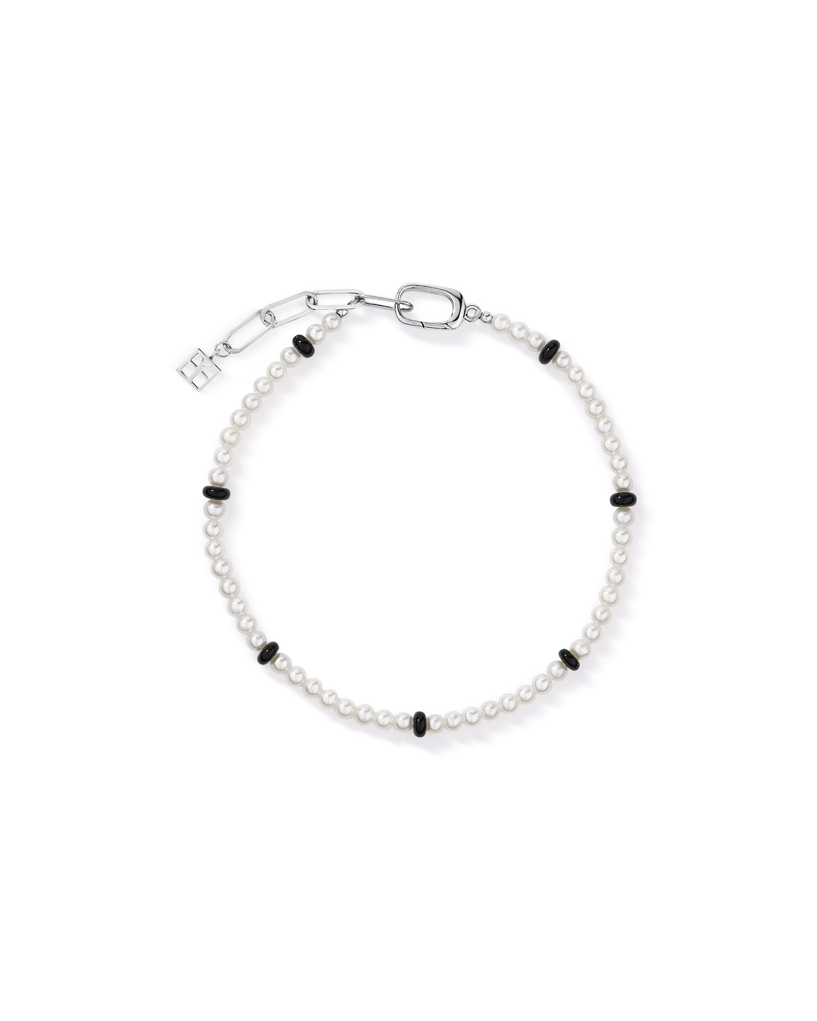 Cultured Freshwater Pearl & Onyx Bracelet in Sterling Silver