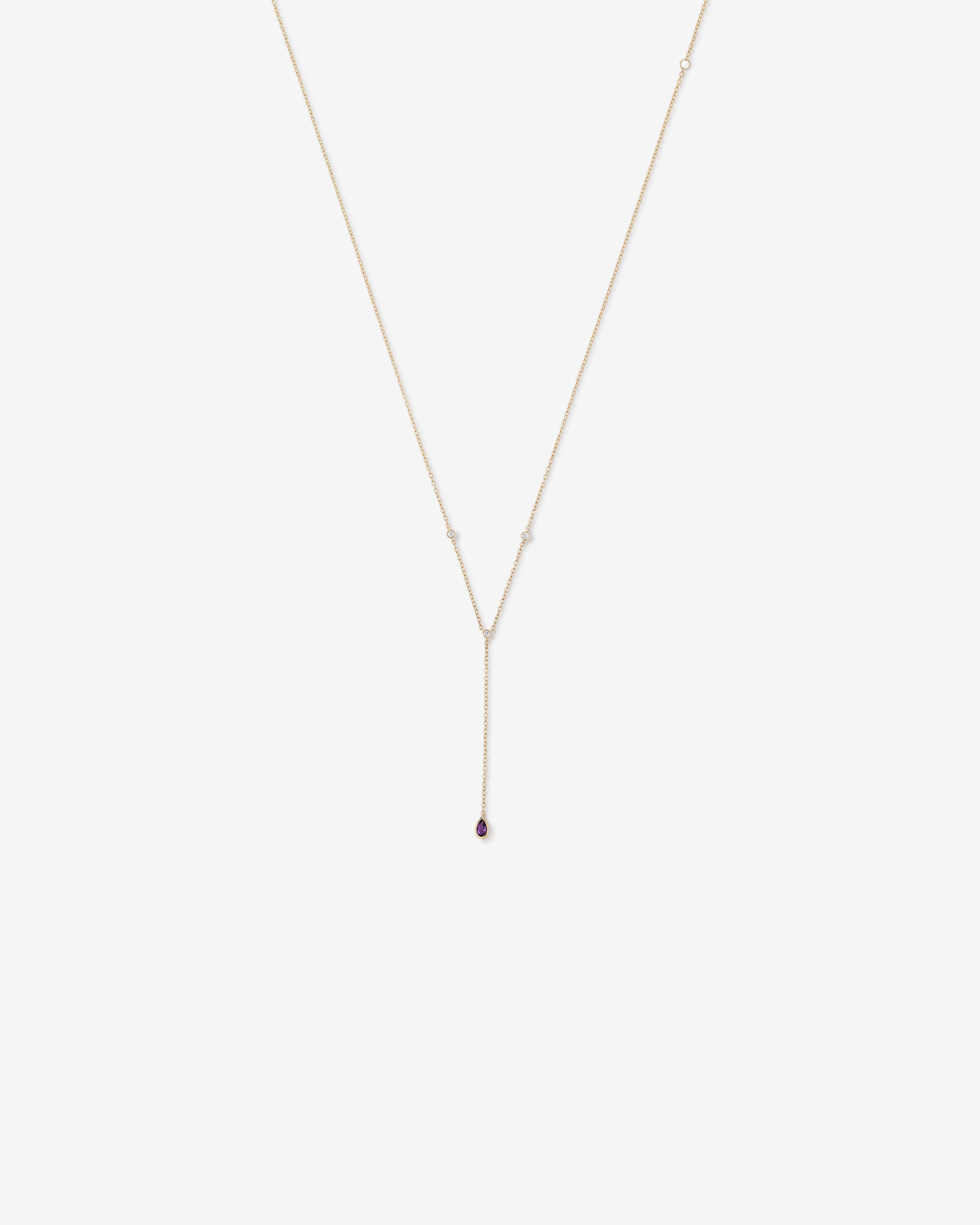 Collier Lariat Avec Améthyste Violette Taille Poire Et Diamants En Or Jaune 10 Ct