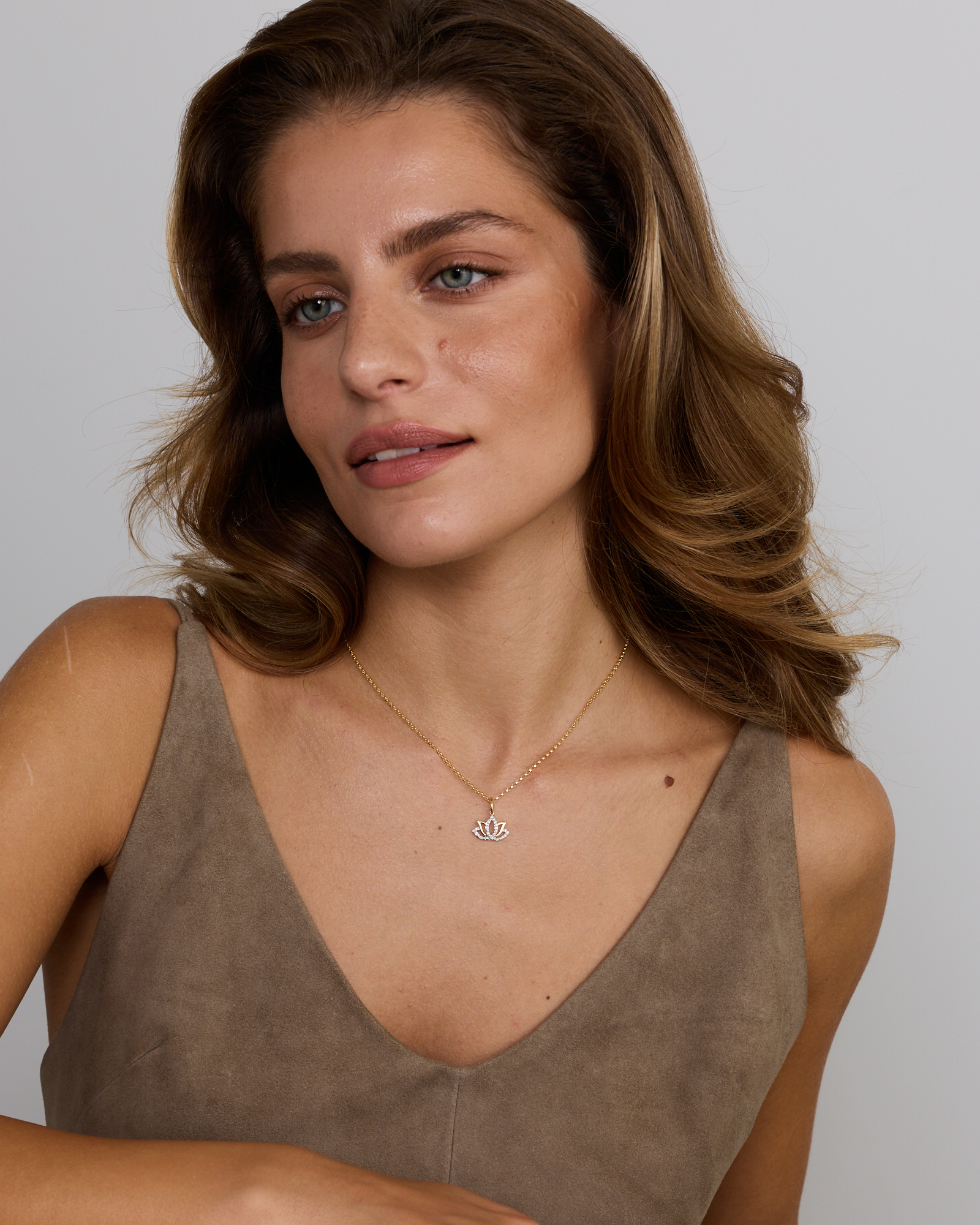 Diamond Lotus Pendant in 10kt Yellow Gold